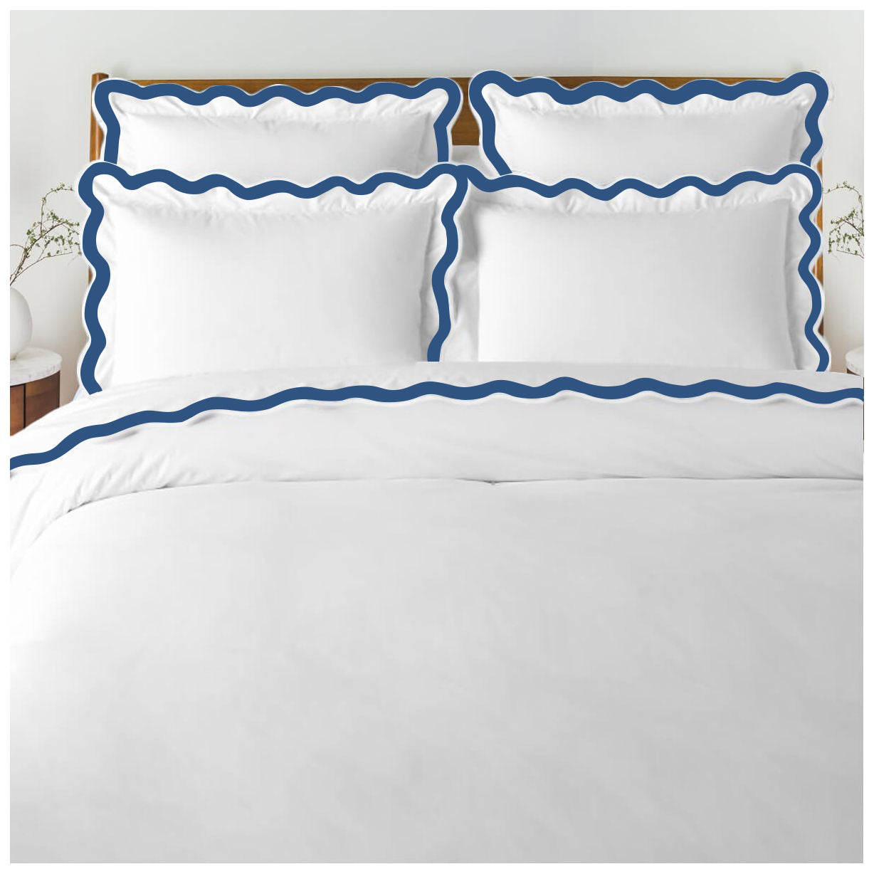 400TC Applique Scalloped Embroidery Cotton Duvet Cover Set