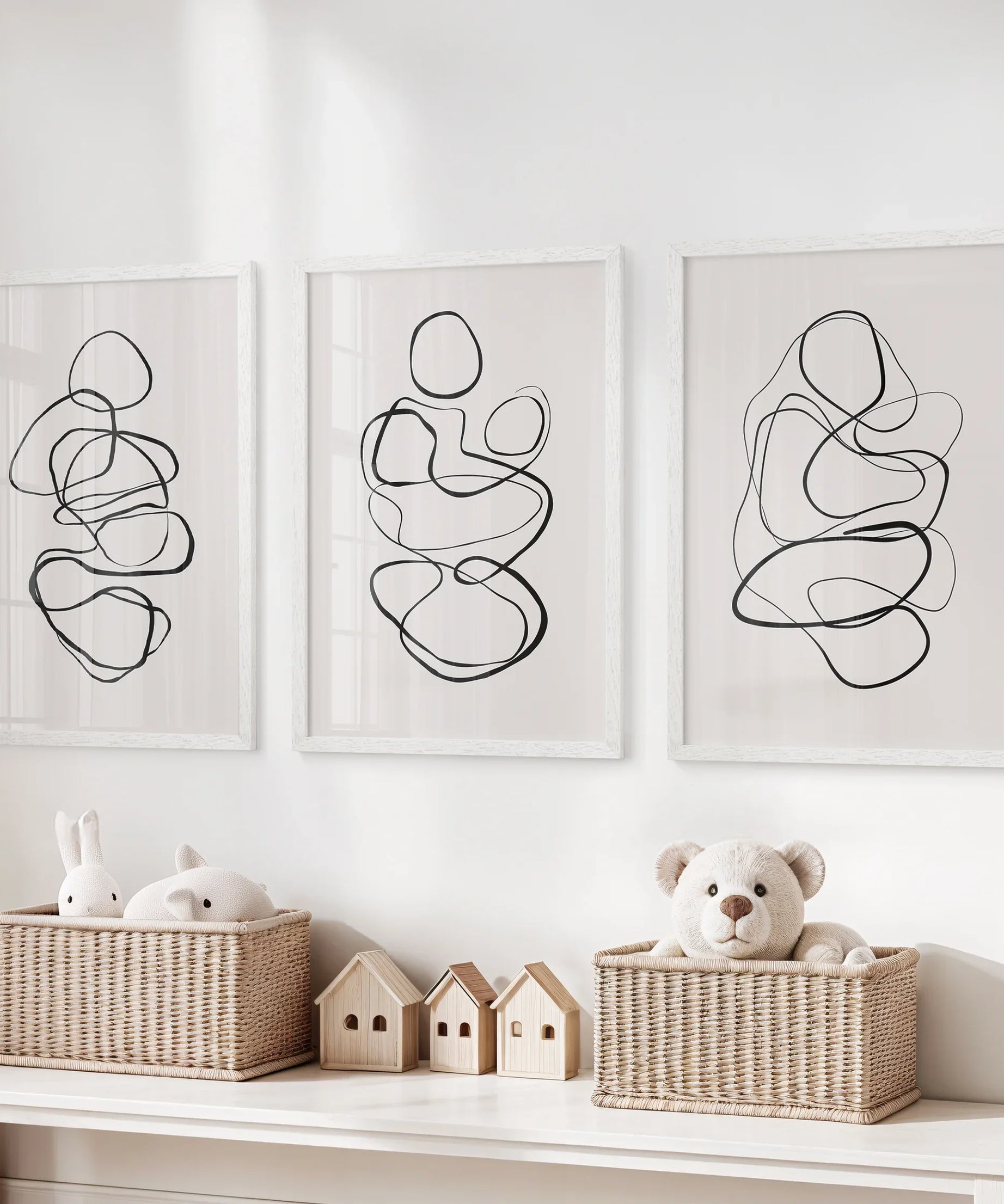 Abstract Line Art Wall Art Set of 3. Minimalist Figure Drawings