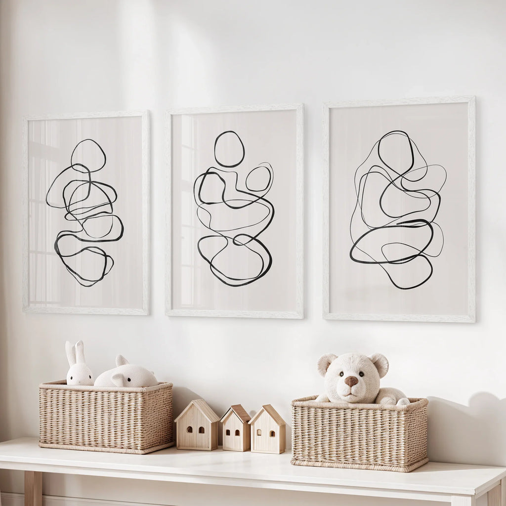 Abstract Line Art Wall Art Set of 3. Minimalist Figure Drawings