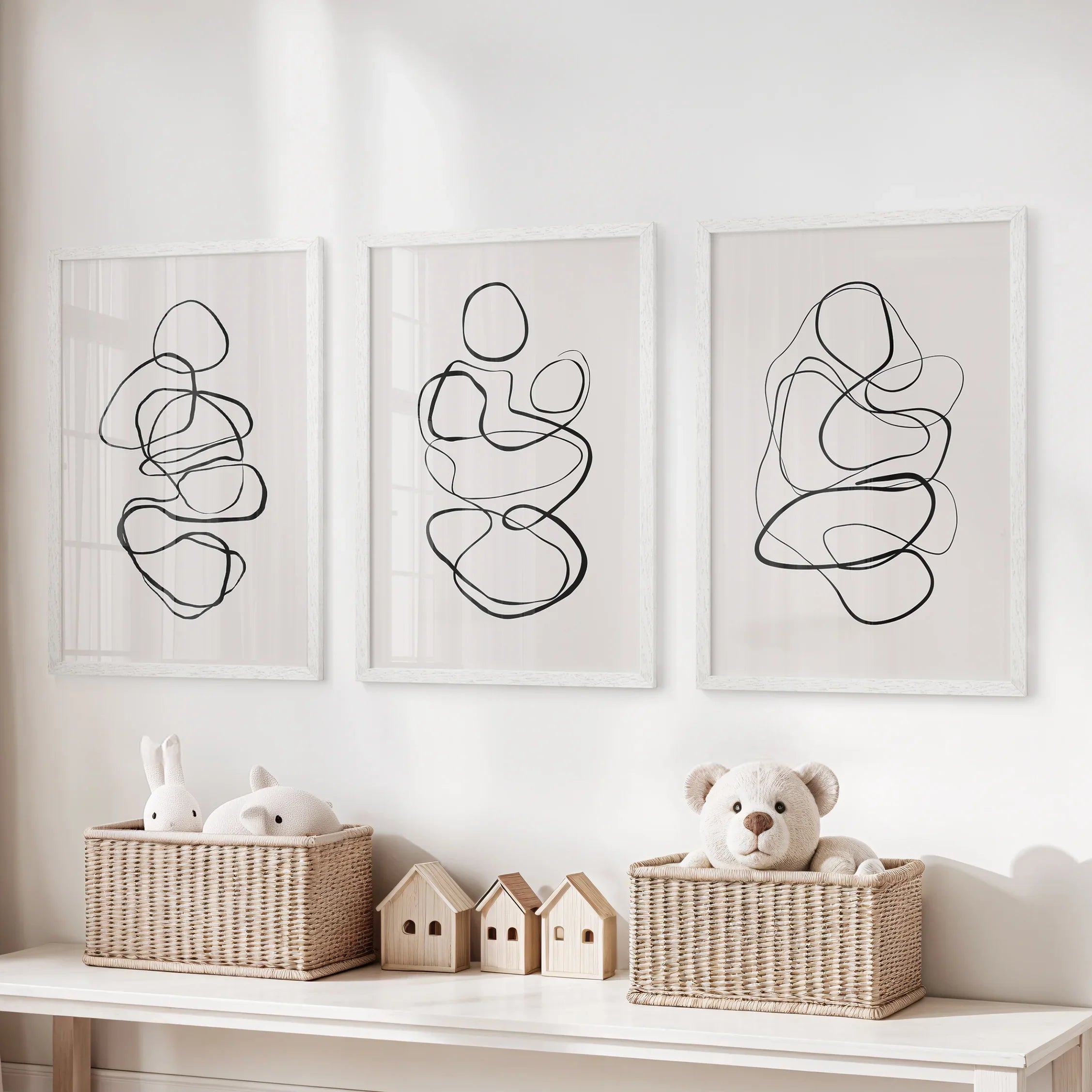 Abstract Line Art Wall Art Set of 3. Minimalist Figure Drawings