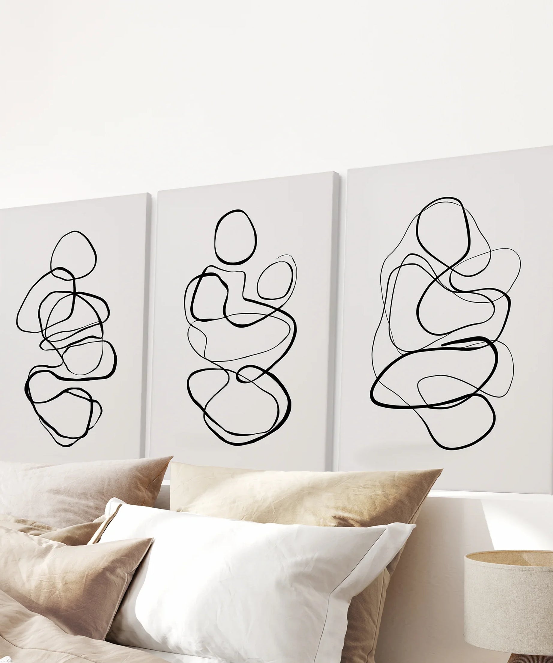 Abstract Line Art Wall Art Set of 3. Minimalist Figure Drawings