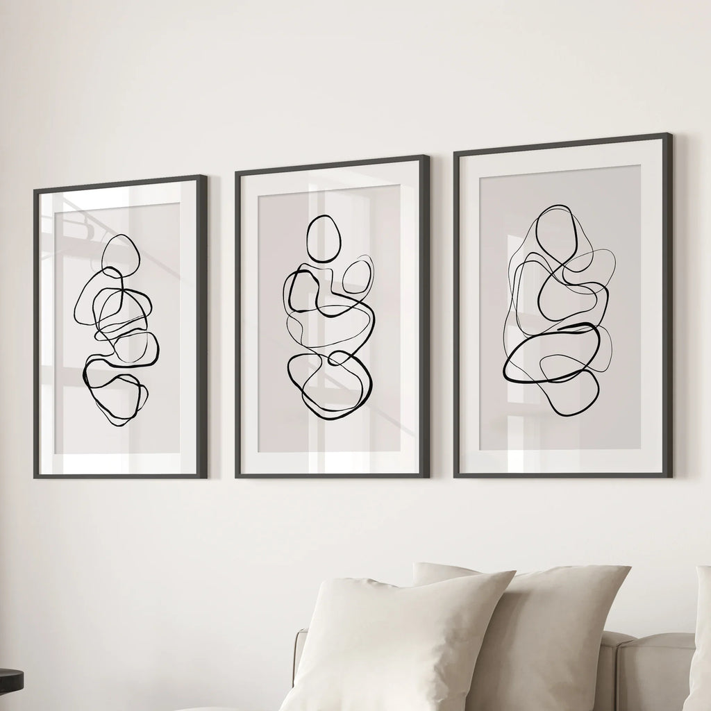 Abstract Line Art Wall Art Set of 3. Minimalist Figure Drawings