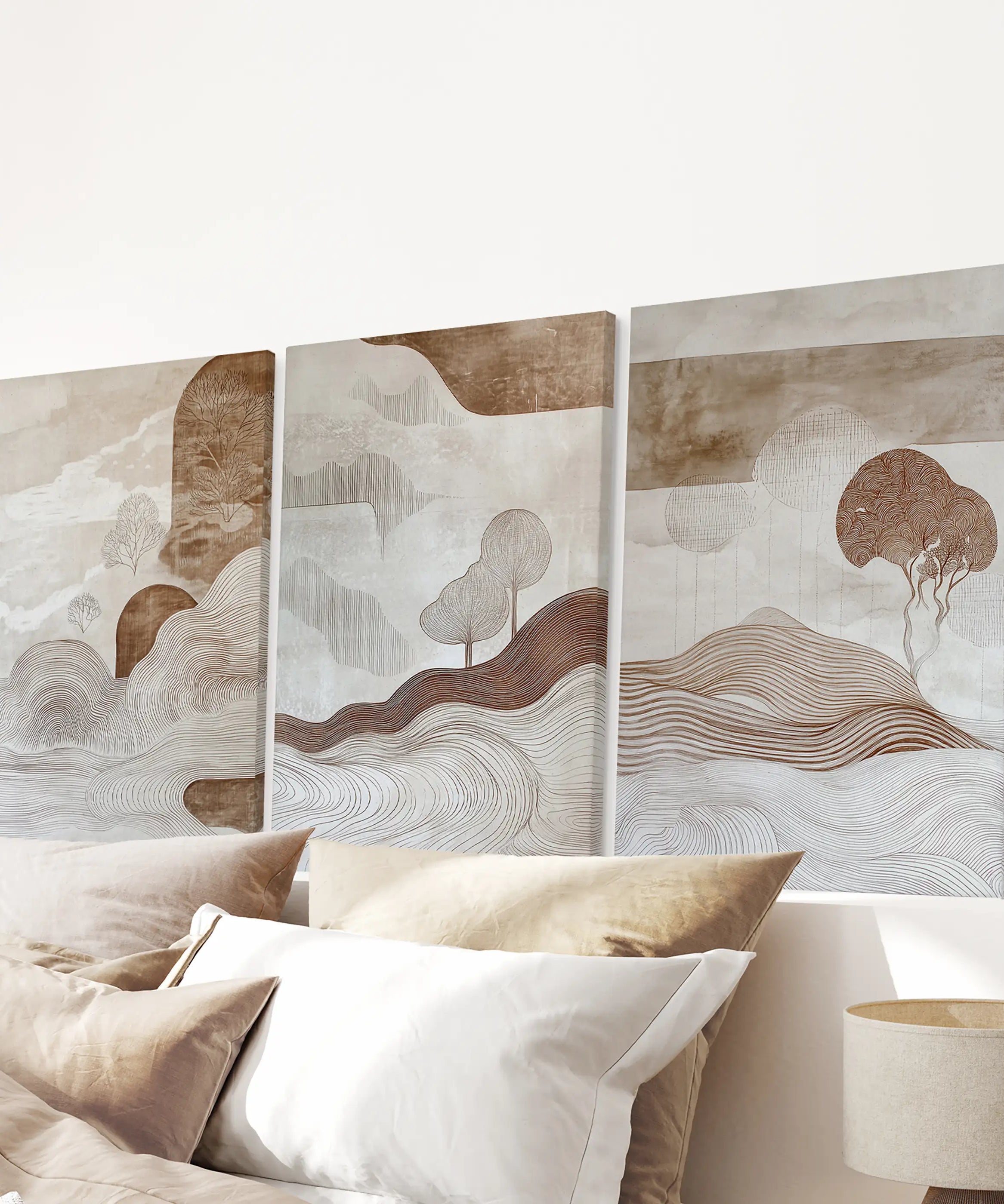 Wabi Sabi Line Art Set of 3 Prints. Earth Tones Landscape