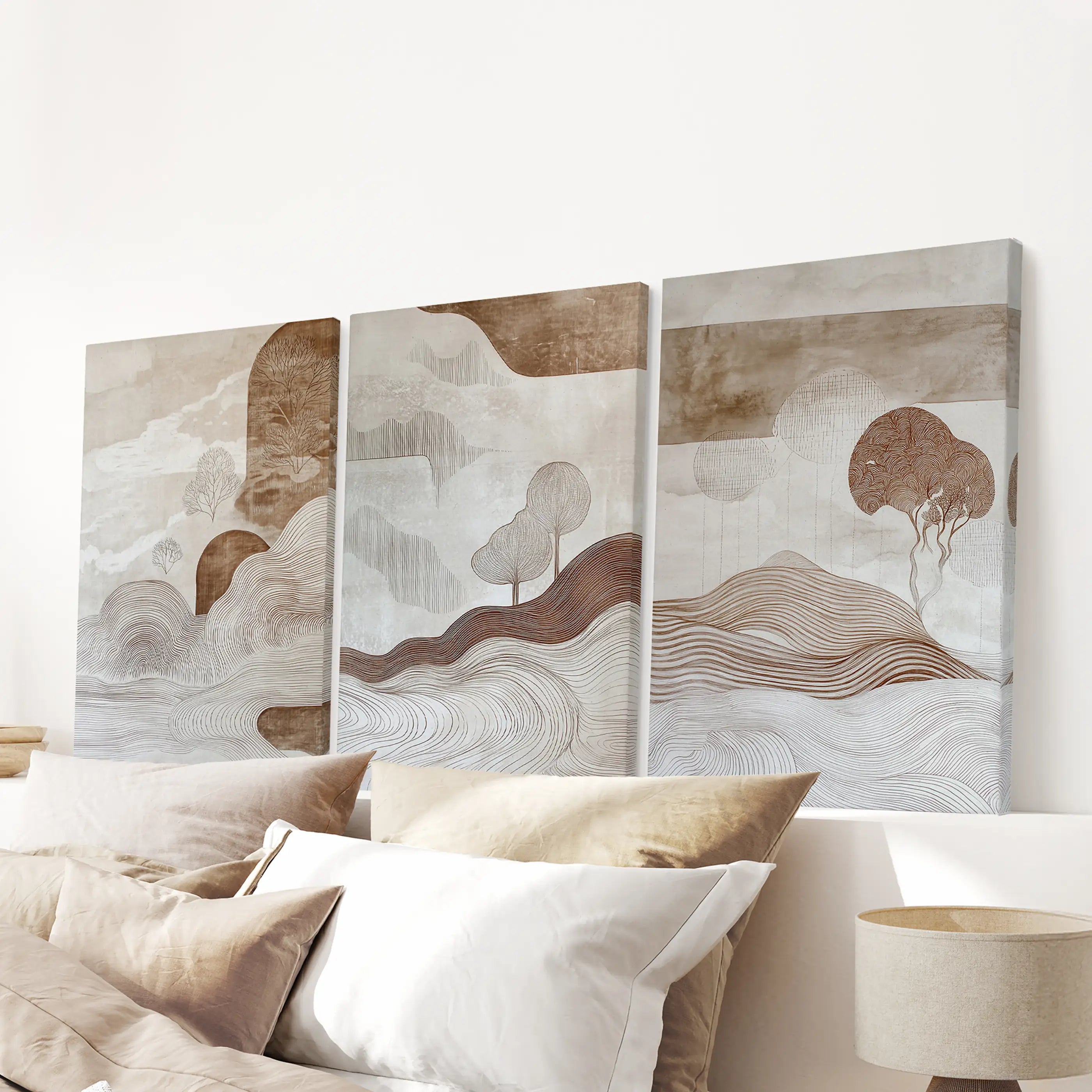 Wabi Sabi Line Art Set of 3 Prints. Earth Tones Landscape