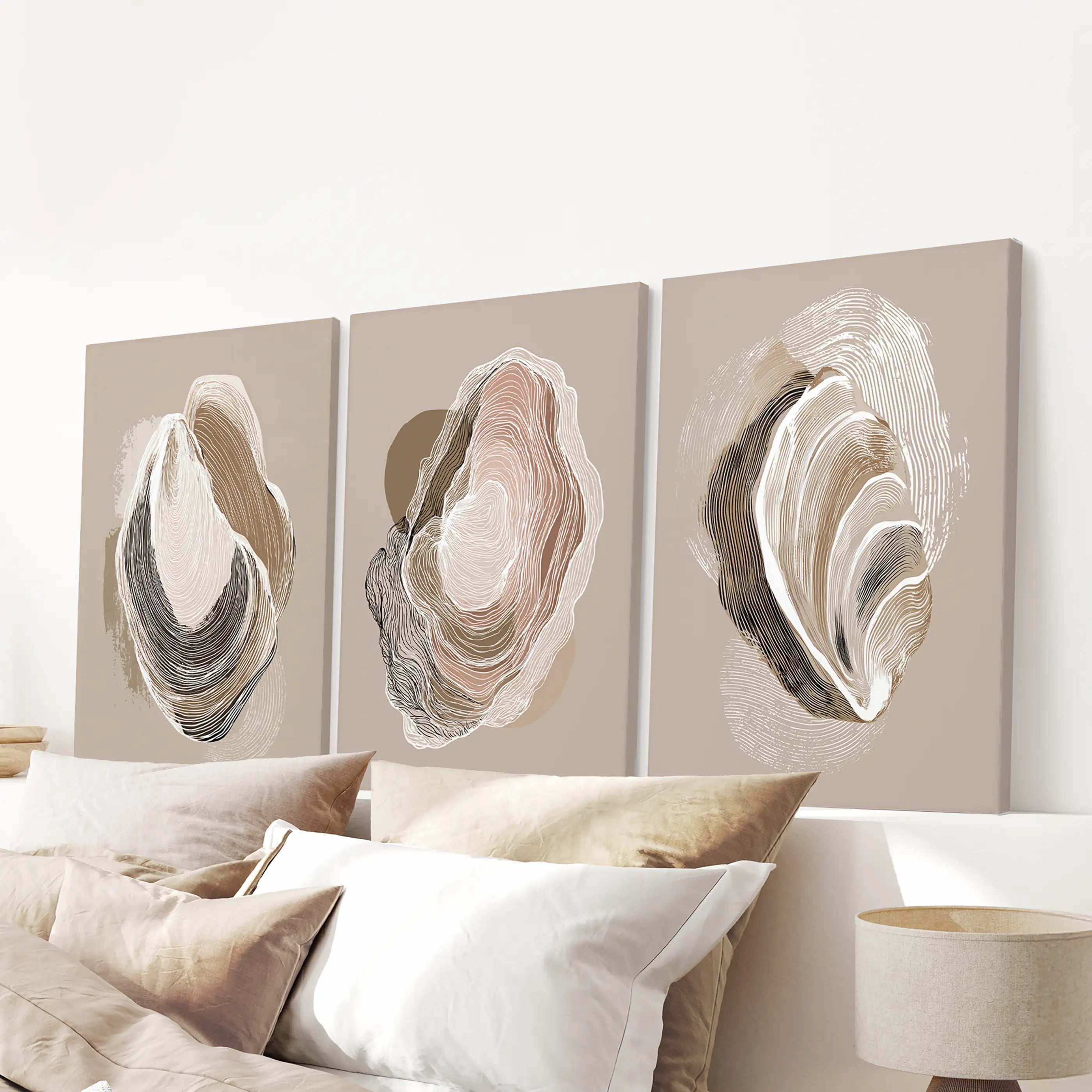 Vintage Oyster Shell Sketch. Minimalist Coastal Wall Art Set