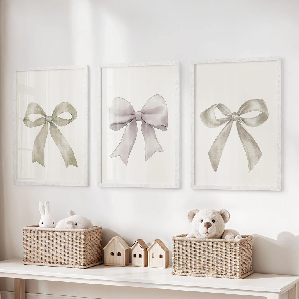 Aesthetic Bow Wall Art Set of 3. Neutral Gallery Set