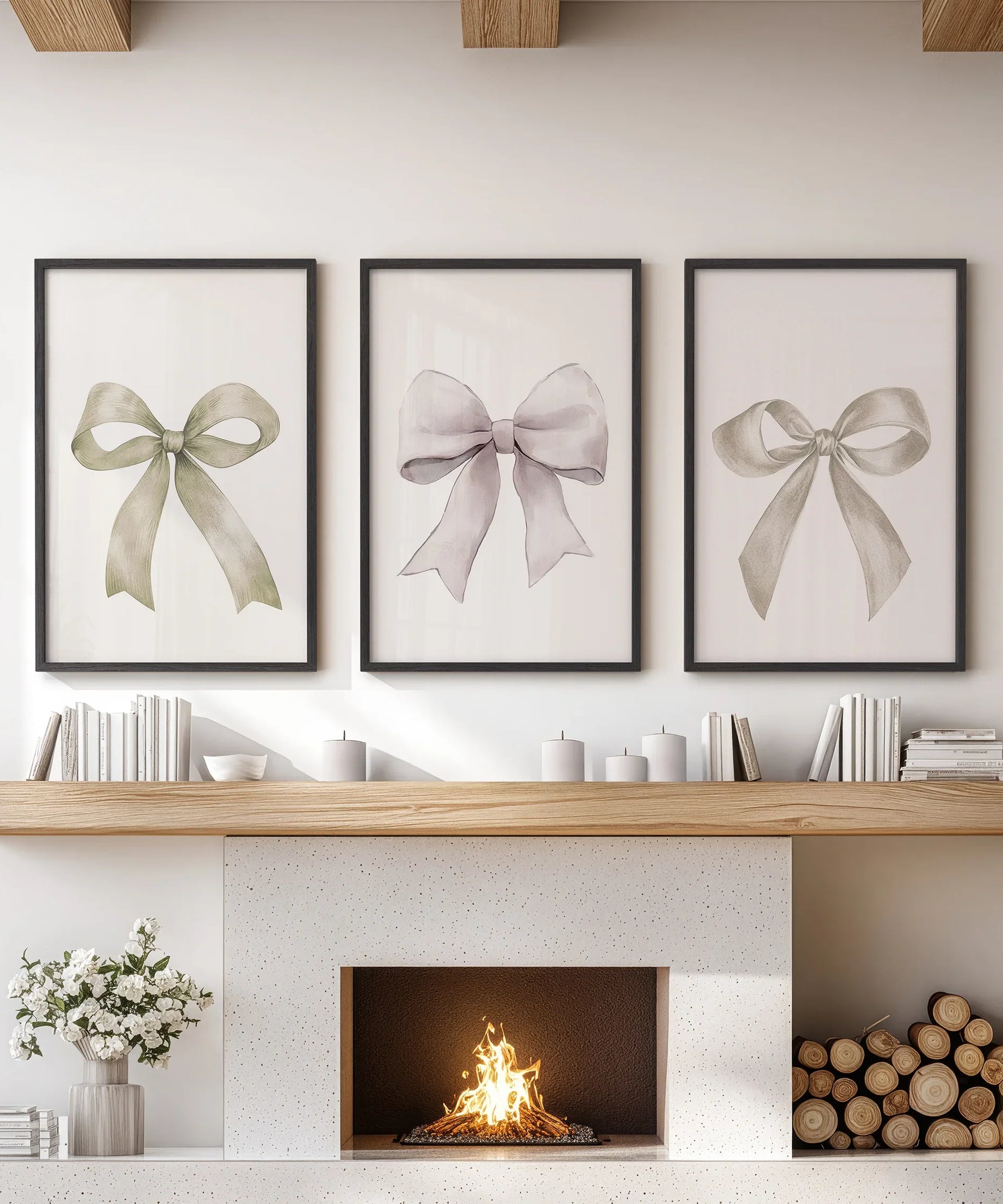 Aesthetic Bow Wall Art Set of 3. Neutral Gallery Set