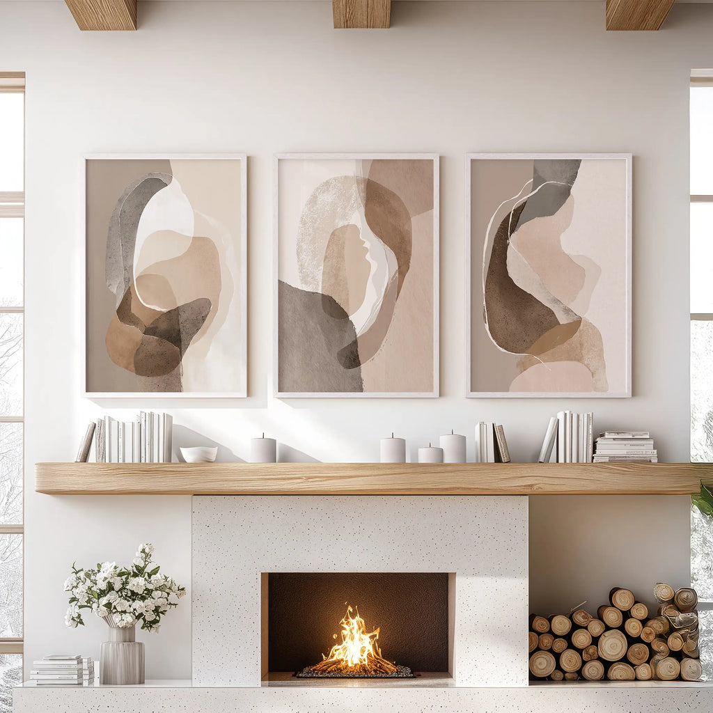 Neutral Abstract Wall Art Set of 3. Modern Earth Tone Prints