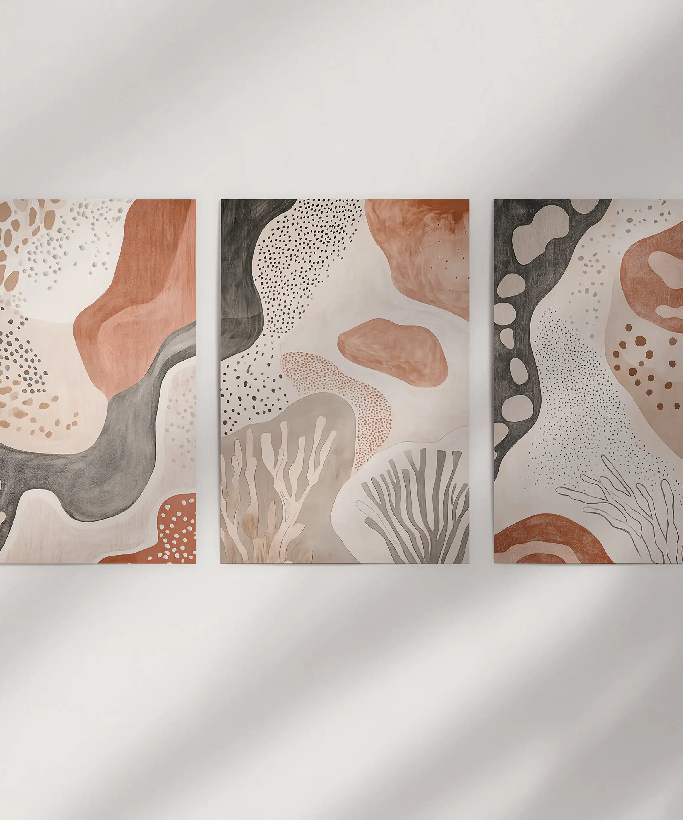 Neutral Terracotta 3 Piece Wall Art. Boho Abstract Prints