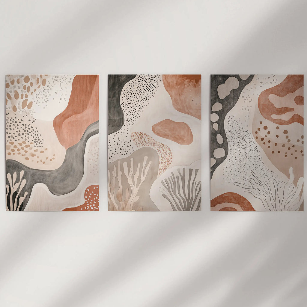 Neutral Terracotta 3 Piece Wall Art. Boho Abstract Prints