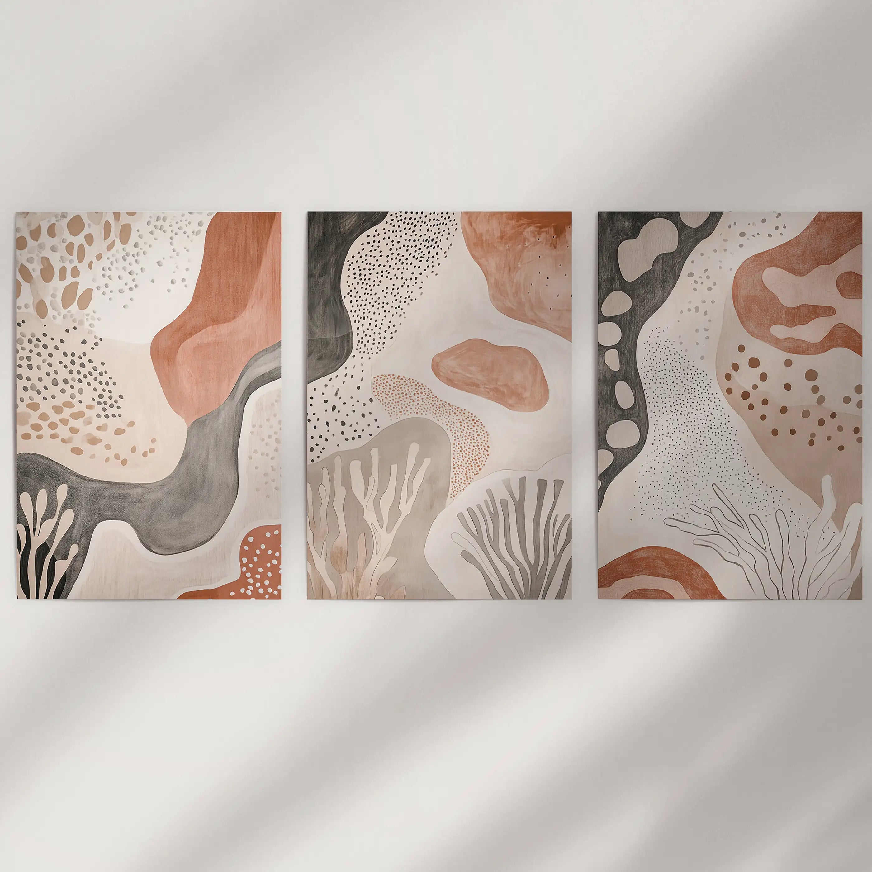 Neutral Terracotta 3 Piece Wall Art. Boho Abstract Prints