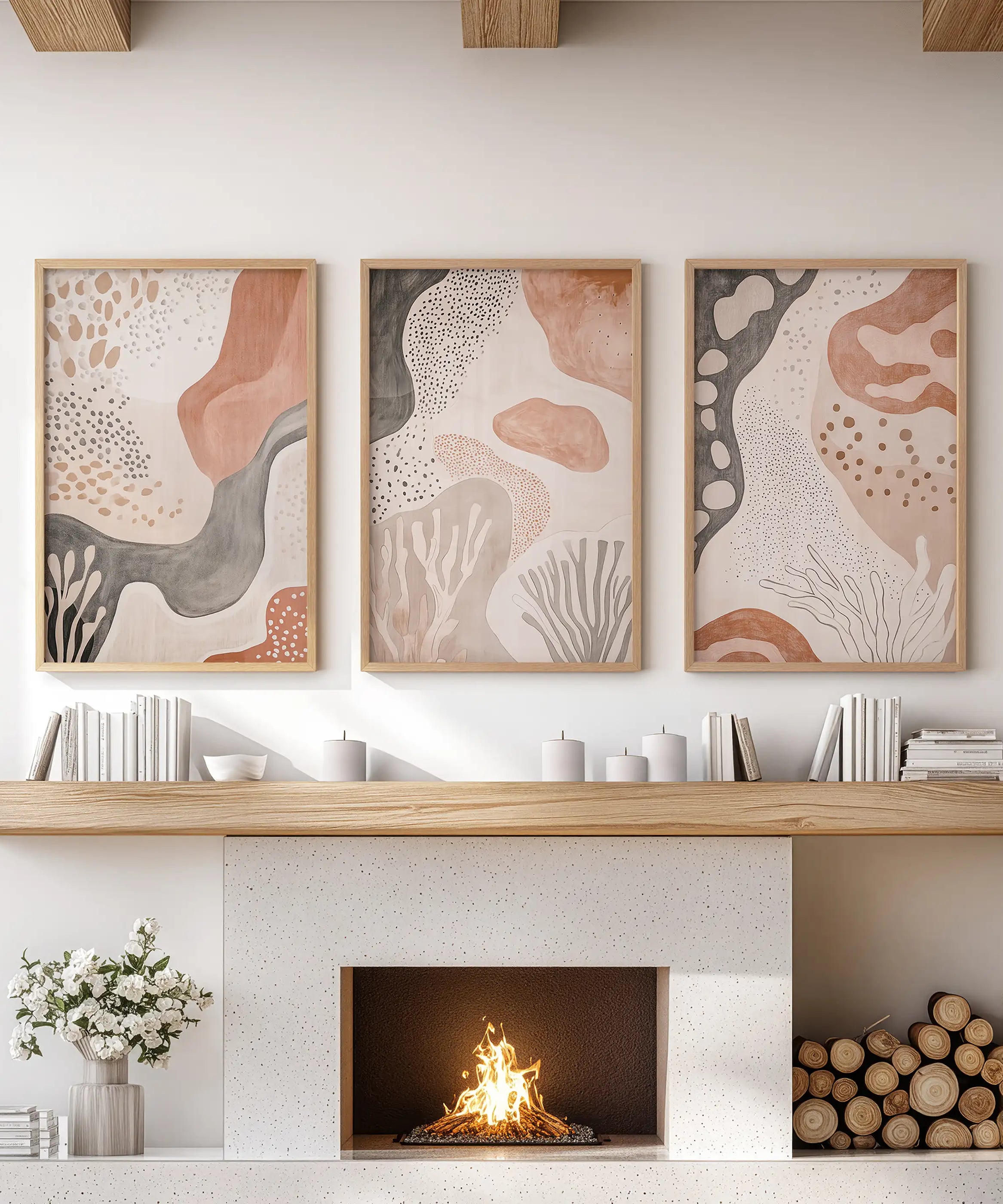 Neutral Terracotta 3 Piece Wall Art. Boho Abstract Prints
