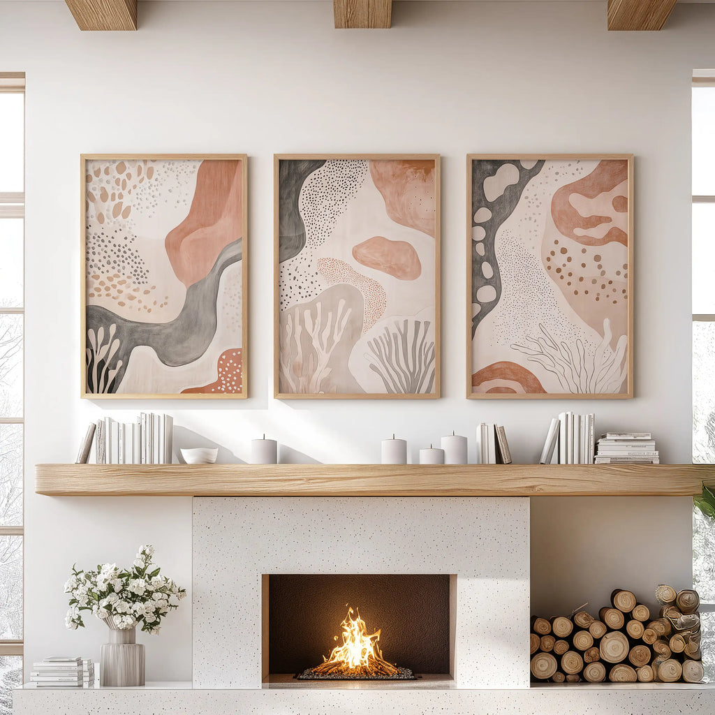 Neutral Terracotta 3 Piece Wall Art. Boho Abstract Prints