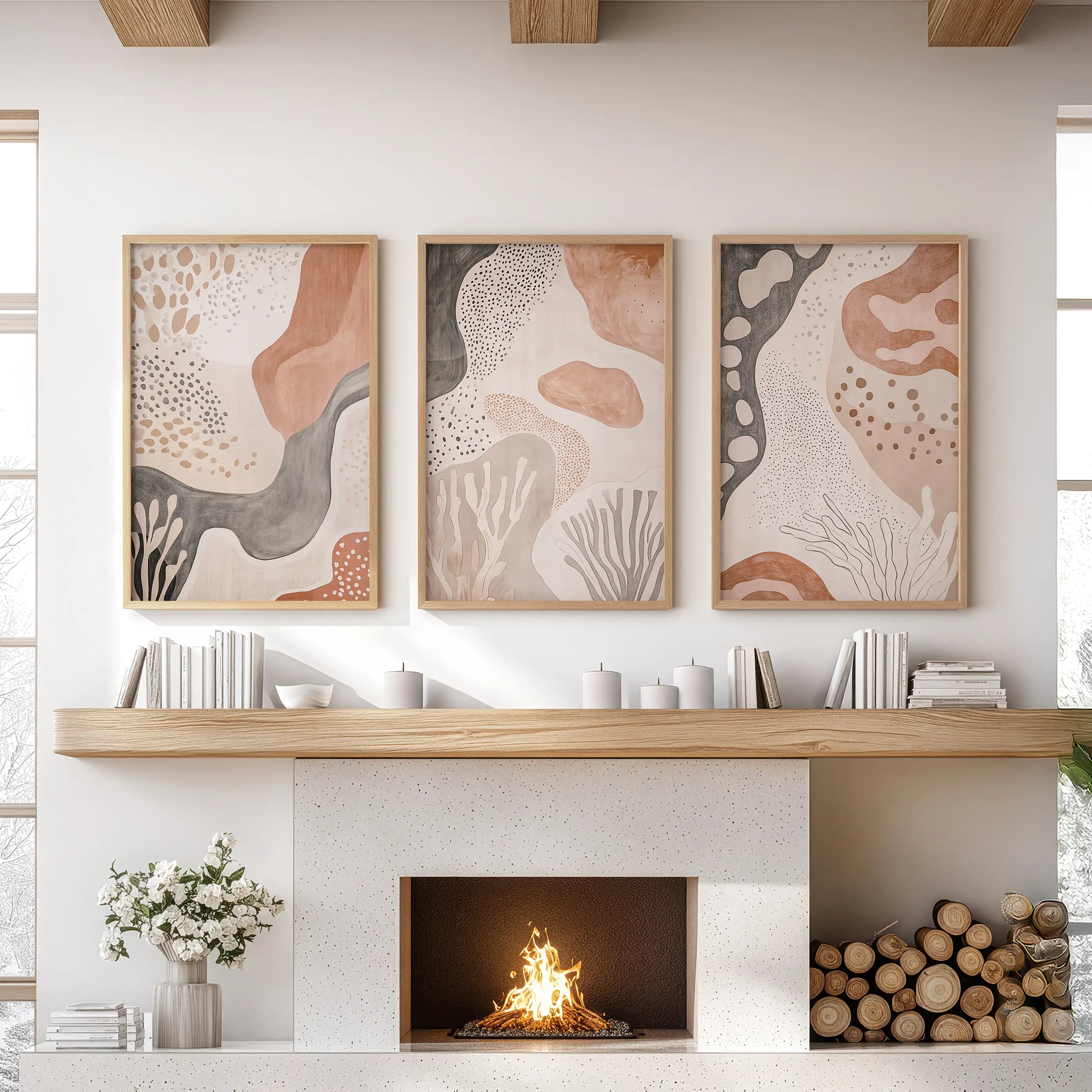 Neutral Terracotta 3 Piece Wall Art. Boho Abstract Prints