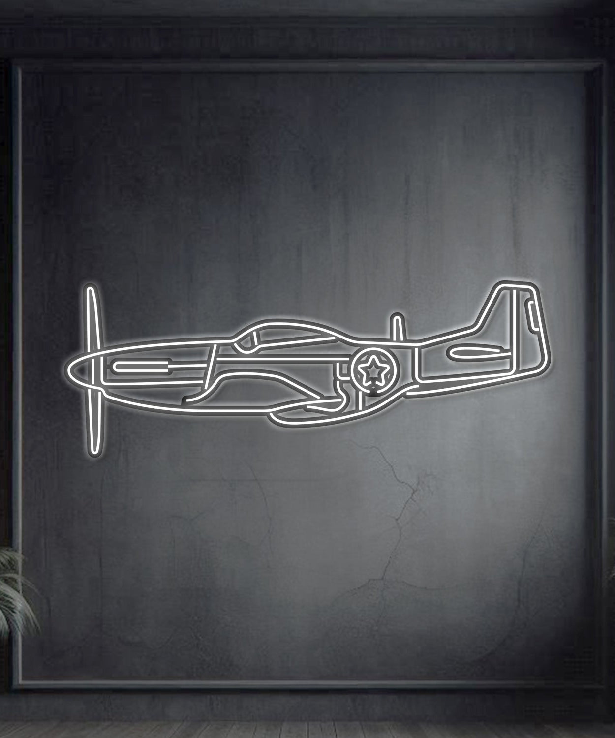 P-51 Mustang Metall Neon Flugzeug Wandkunst - NCN0055