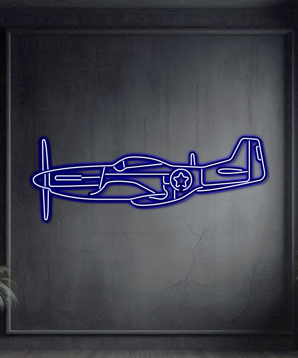 P-51 Mustang Metall Neon Flugzeug Wandkunst - NCN0055