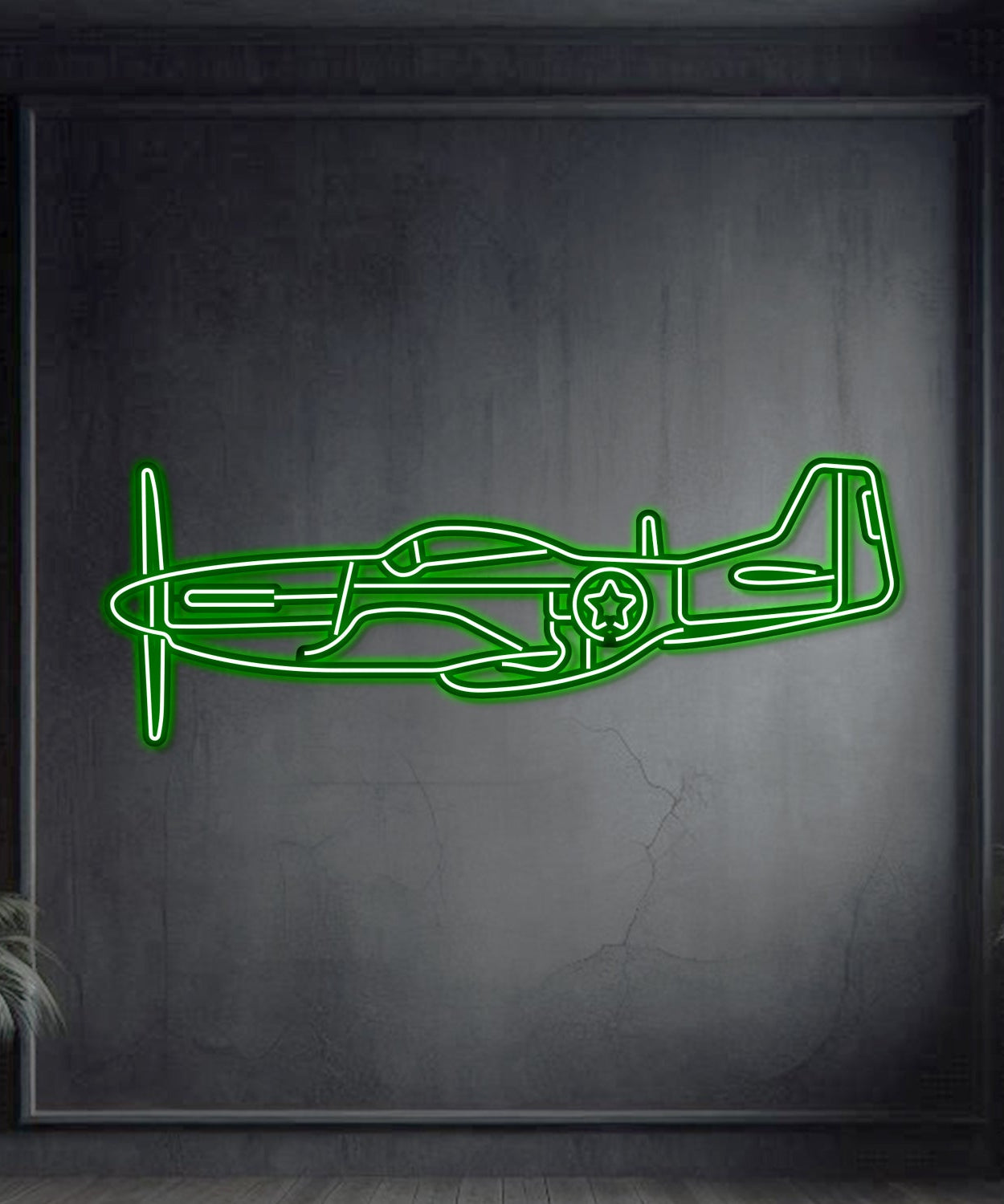 P-51 Mustang Metall Neon Flugzeug Wandkunst - NCN0055