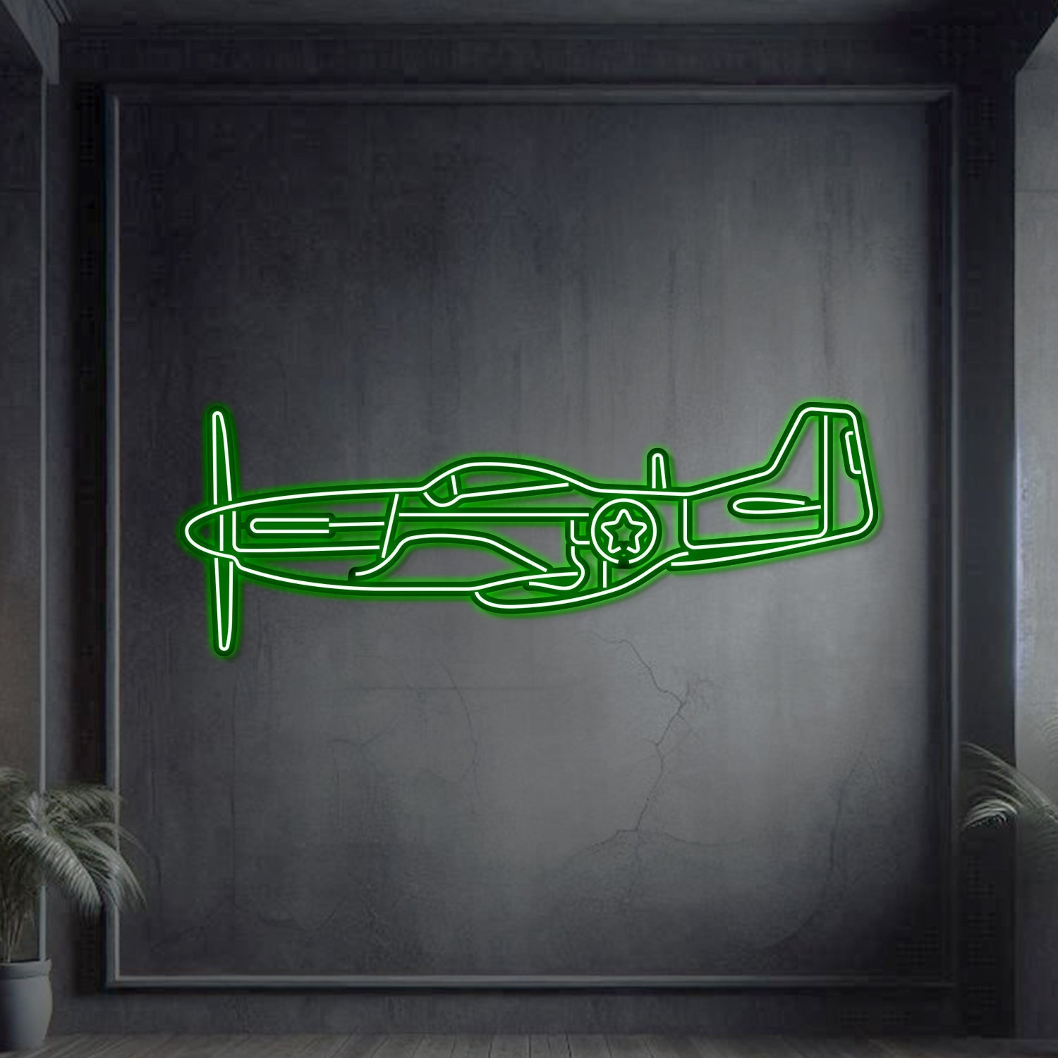 P-51 Mustang Metall Neon Flugzeug Wandkunst - NCN0055