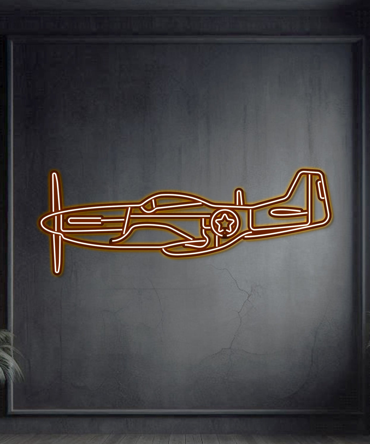 P-51 Mustang Metall Neon Flugzeug Wandkunst - NCN0055