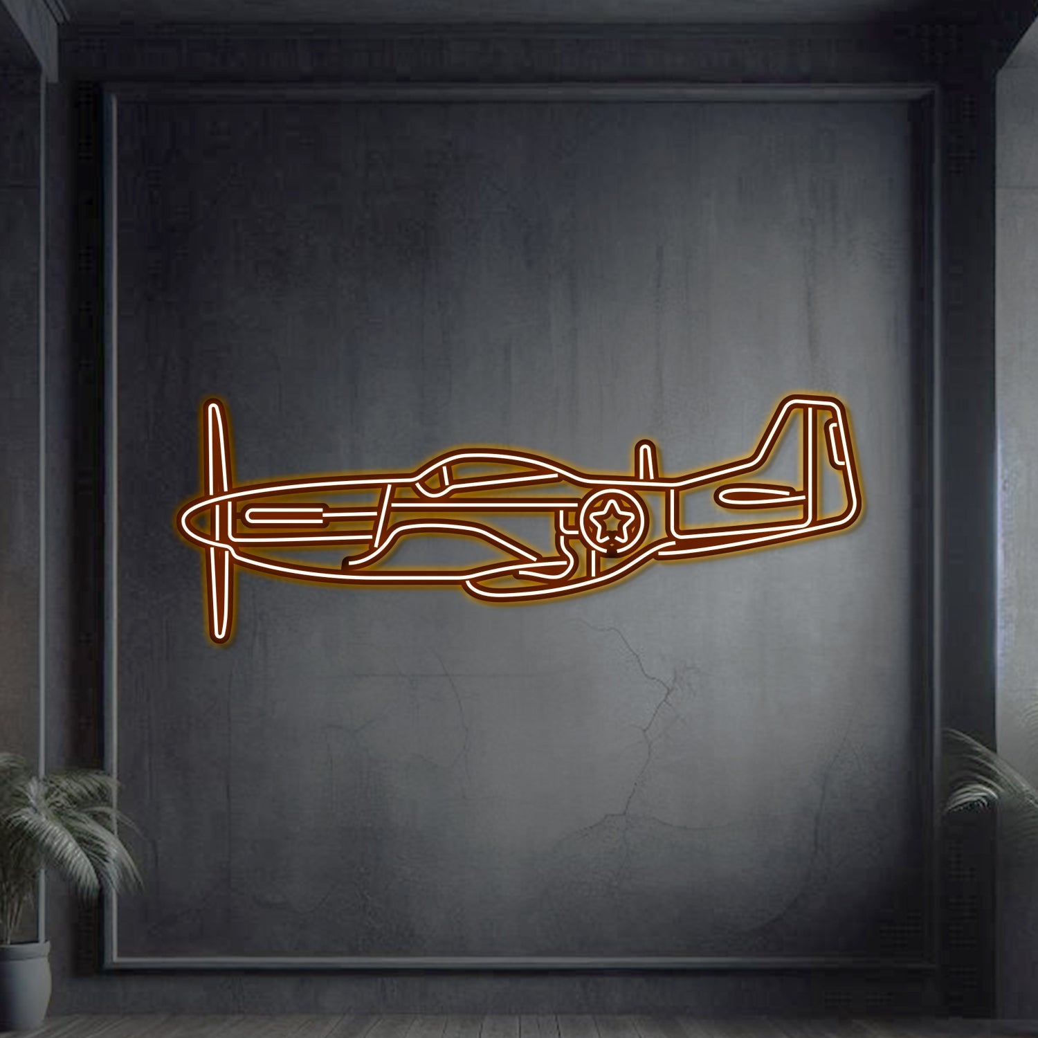 P-51 Mustang Metall Neon Flugzeug Wandkunst - NCN0055
