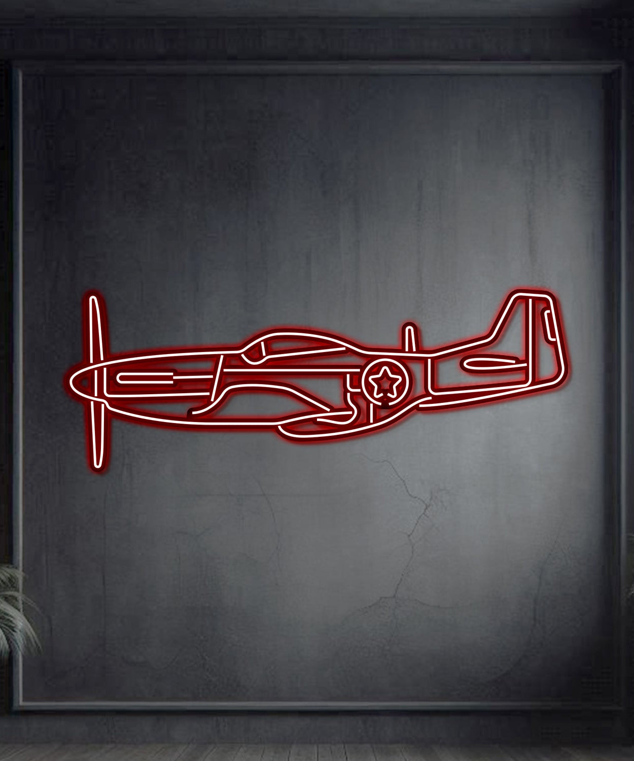 P-51 Mustang Metall Neon Flugzeug Wandkunst - NCN0055