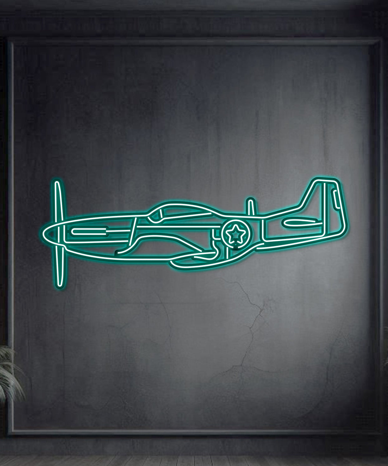 P-51 Mustang Metall Neon Flugzeug Wandkunst - NCN0055