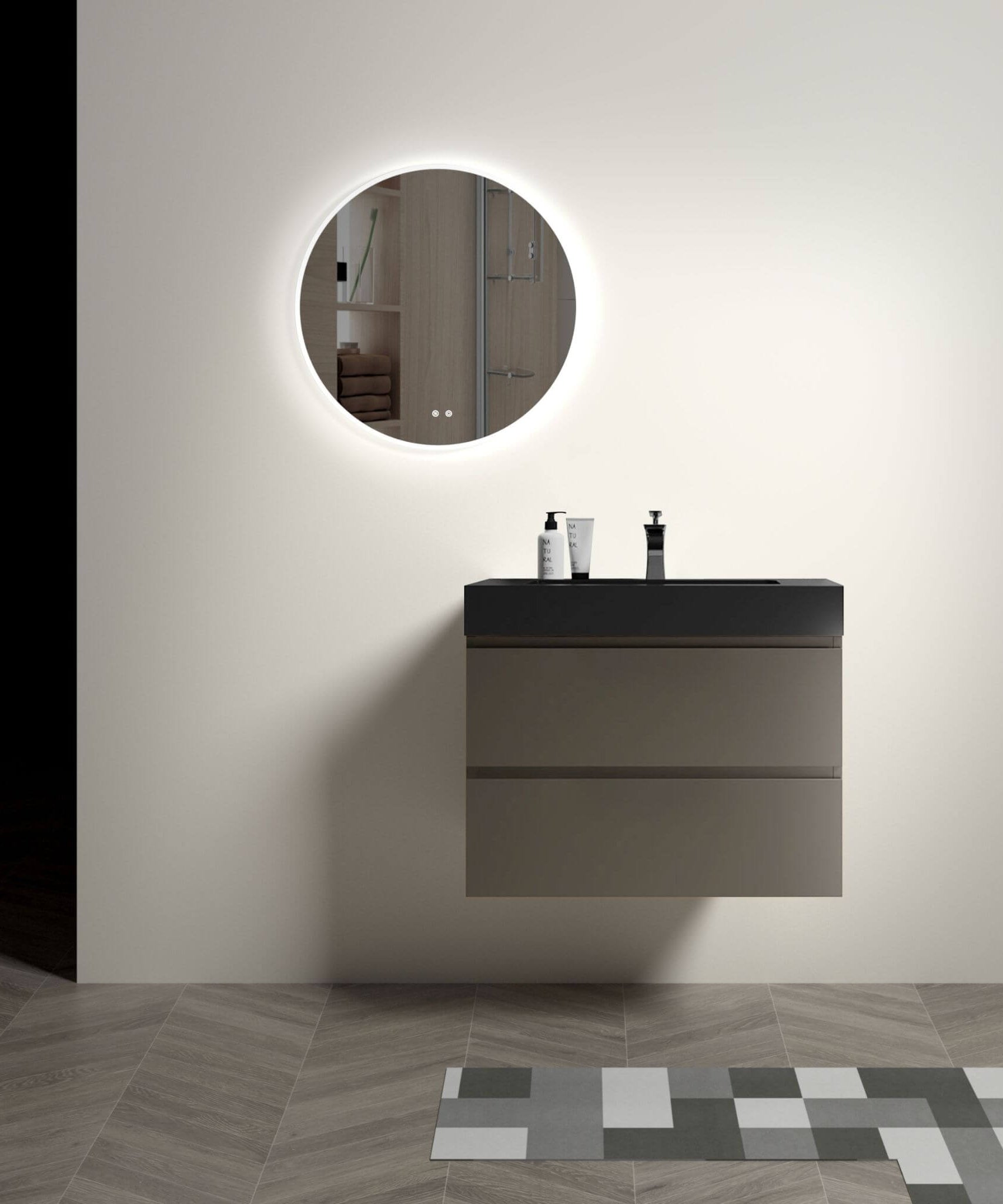 Nuvia 30-Inch Wall-Mounted Bathroom Vanity With Black Sink And Drawers (SAK76251)