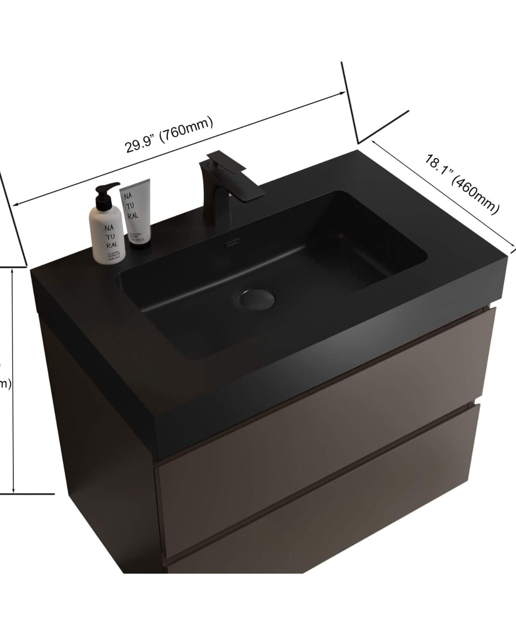 Nuvia 30-Inch Wall-Mounted Bathroom Vanity With Black Sink And Drawers (SAK76251)