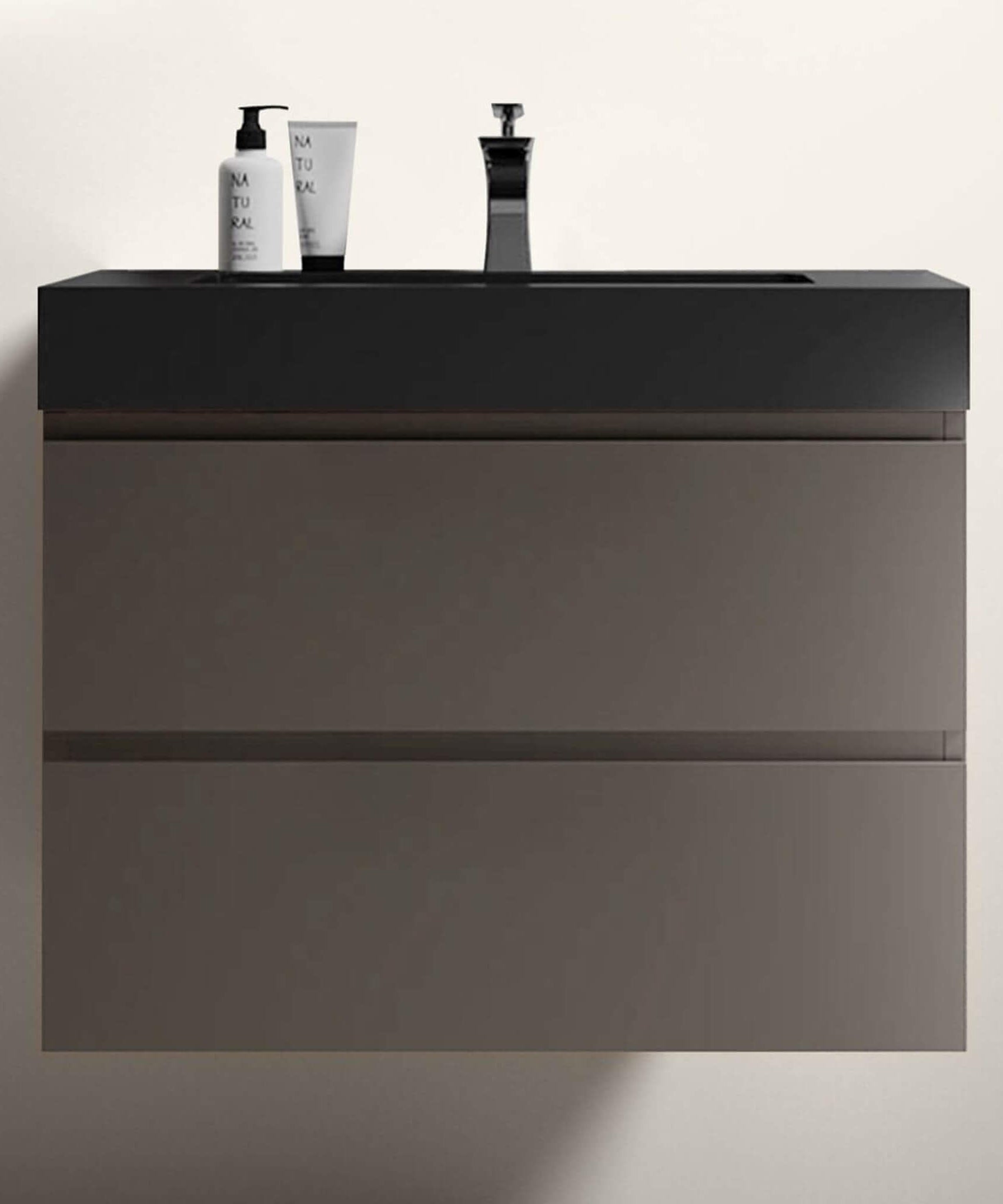 Nuvia 30-Inch Wall-Mounted Bathroom Vanity With Black Sink And Drawers (SAK76251)