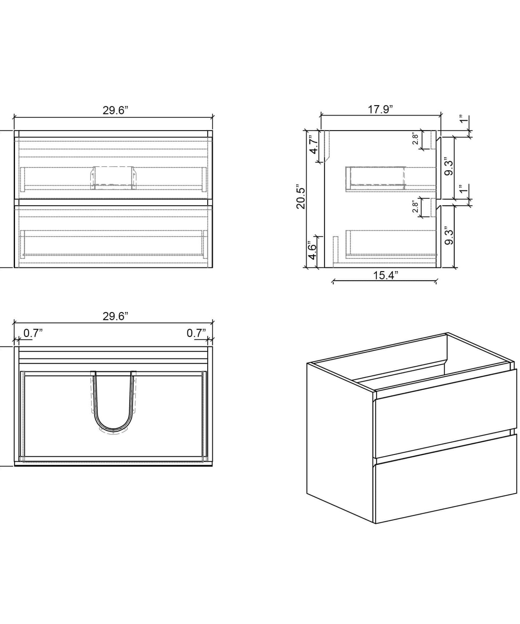 Nuvia 30-Inch Wall-Mounted Bathroom Vanity With Black Sink And Drawers (SAK76251)