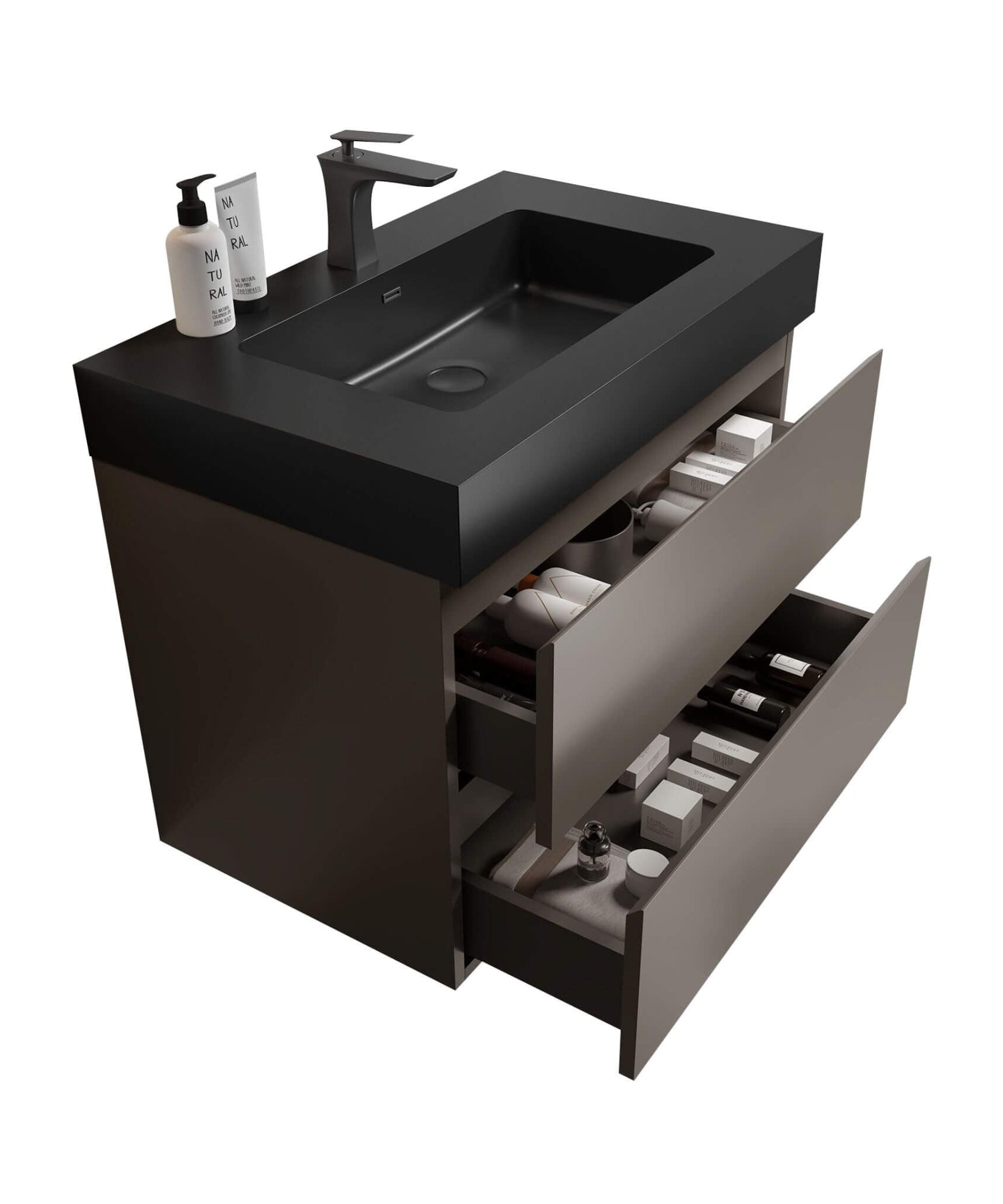 Nuvia 30-Inch Wall-Mounted Bathroom Vanity With Black Sink And Drawers (SAK76251)