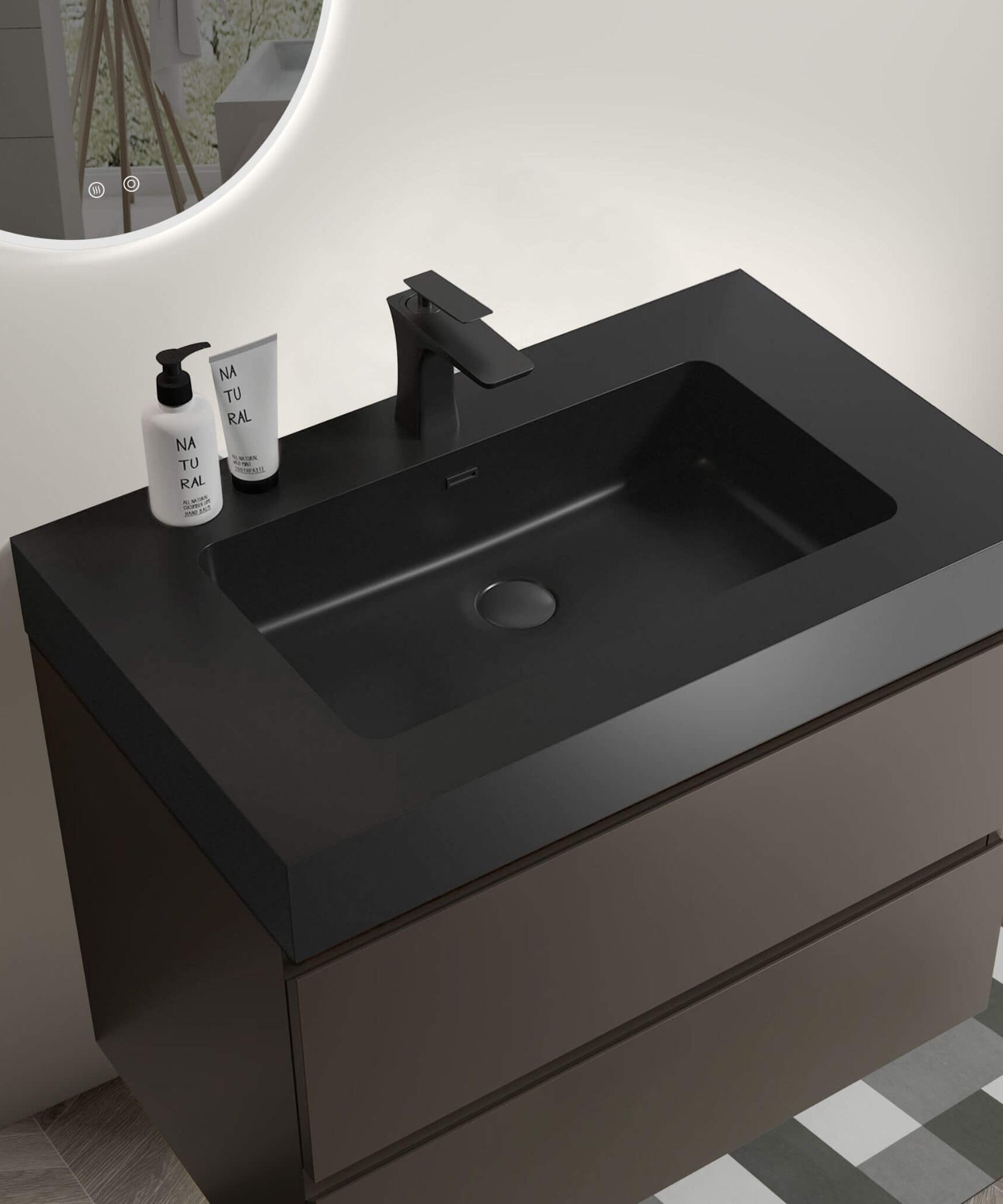 Nuvia 30-Inch Wall-Mounted Bathroom Vanity With Black Sink And Drawers (SAK76251)