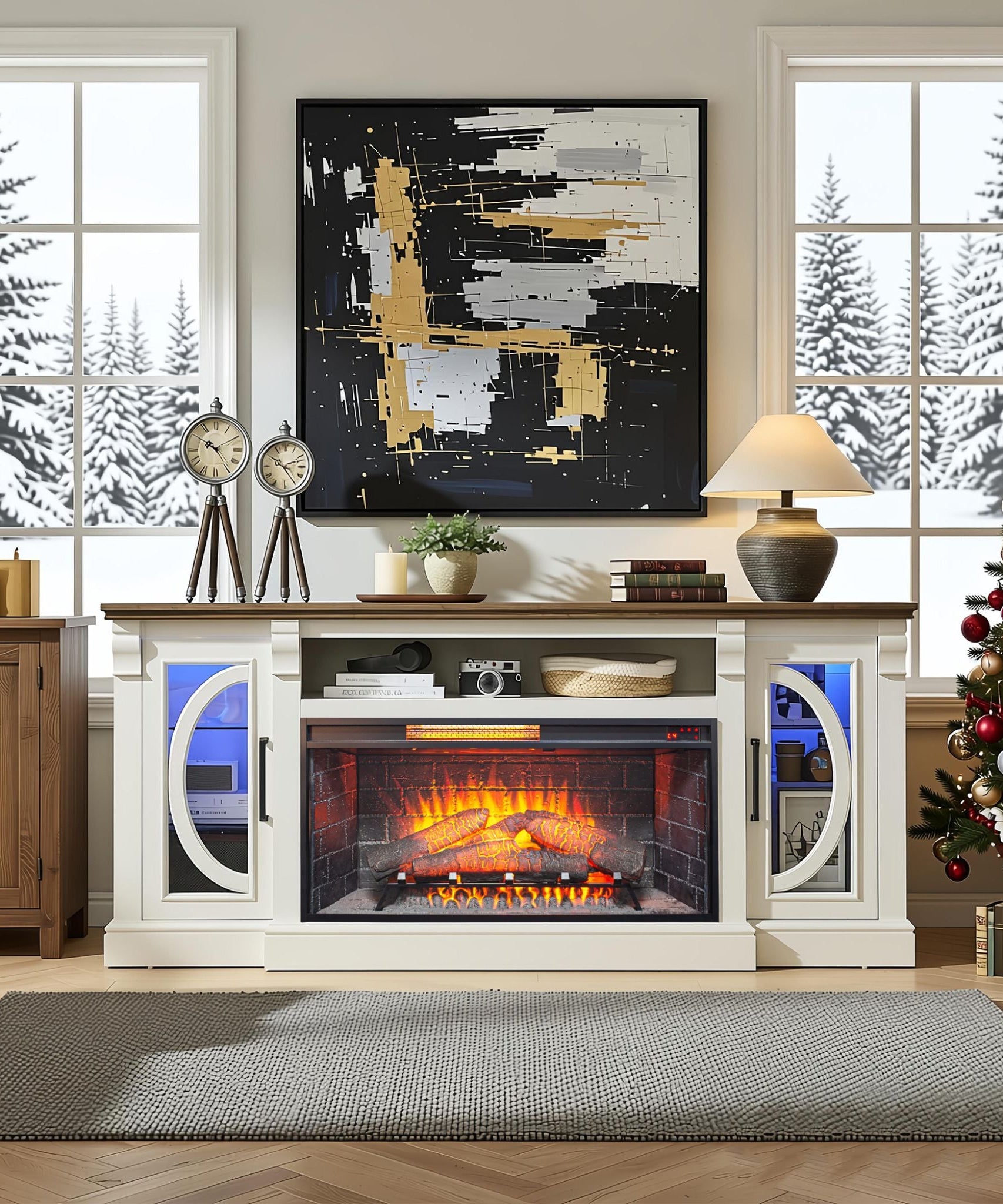 Nuvia 36-Inch Electric Antique Black Touch Panel Infrared Fireplace Insert With Removable Trim Kit (SAK84610)