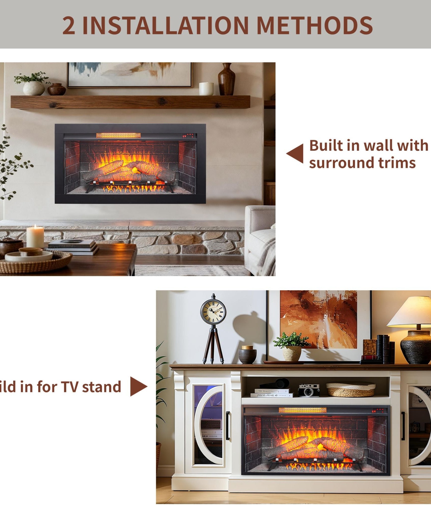 Nuvia 36-Inch Electric Antique Black Touch Panel Infrared Fireplace Insert With Removable Trim Kit (SAK84610)