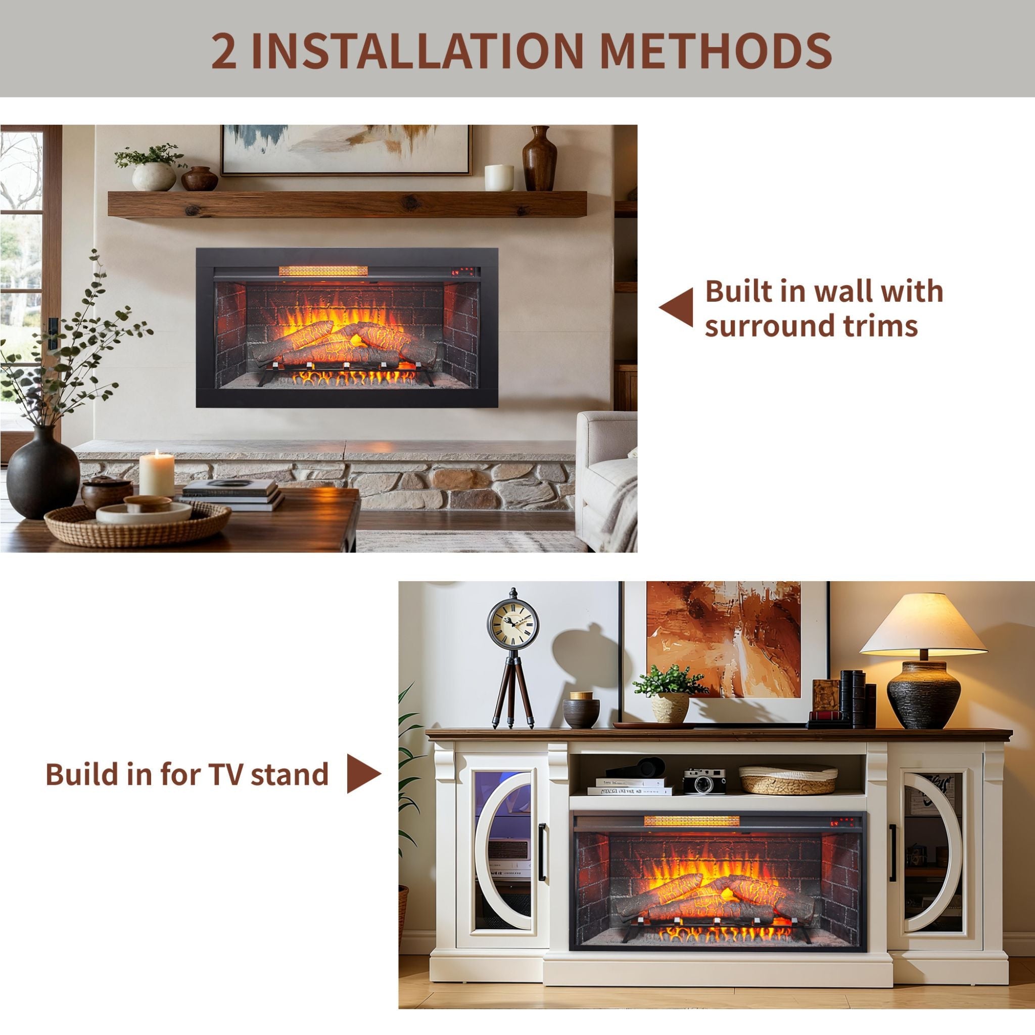 Nuvia 36-Inch Electric Antique Black Touch Panel Infrared Fireplace Insert With Removable Trim Kit (SAK84610)