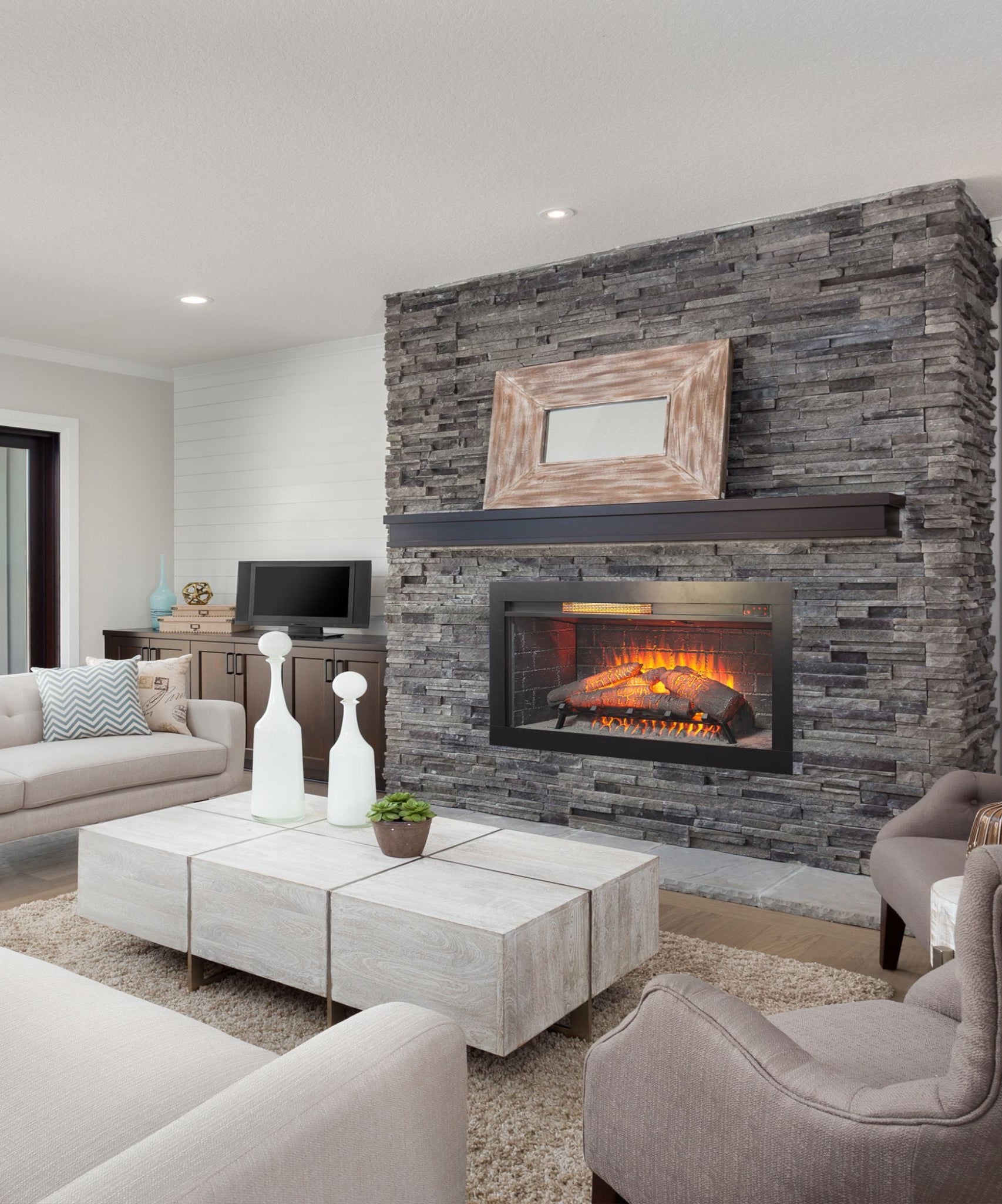 Nuvia 36-Inch Electric Antique Black Touch Panel Infrared Fireplace Insert With Removable Trim Kit (SAK84610)