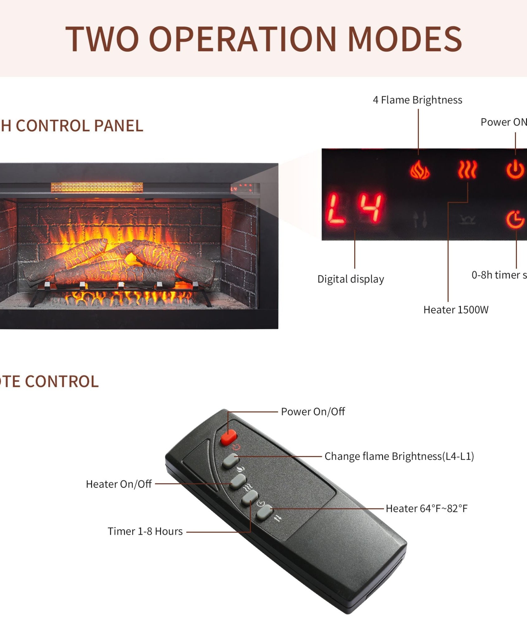 Nuvia 36-Inch Electric Antique Black Touch Panel Infrared Fireplace Insert With Removable Trim Kit (SAK84610)