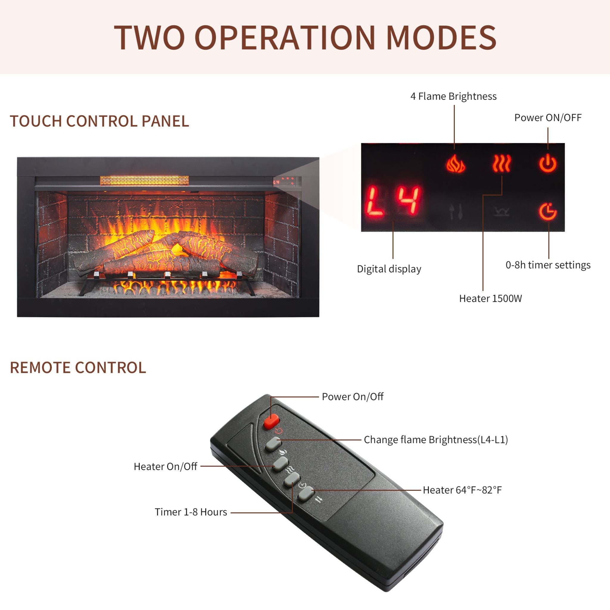 Nuvia 36-Inch Electric Antique Black Touch Panel Infrared Fireplace Insert With Removable Trim Kit (SAK84610)