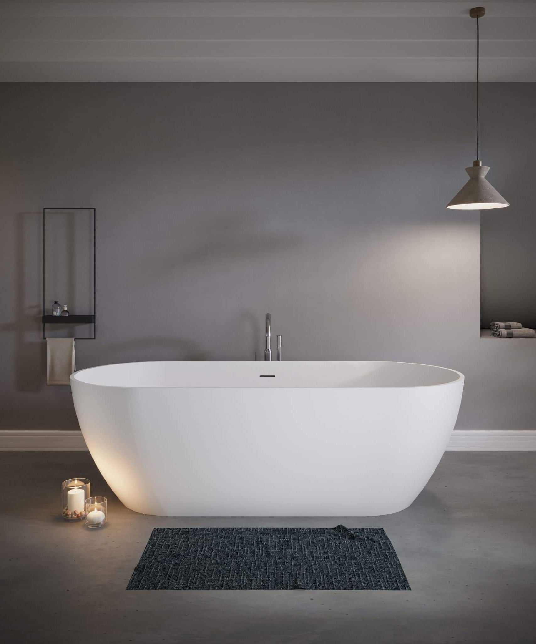 Nuvia 59-Inch Luxury Solid Surface Matte White Freestanding Soaking Tub (SAK95320)