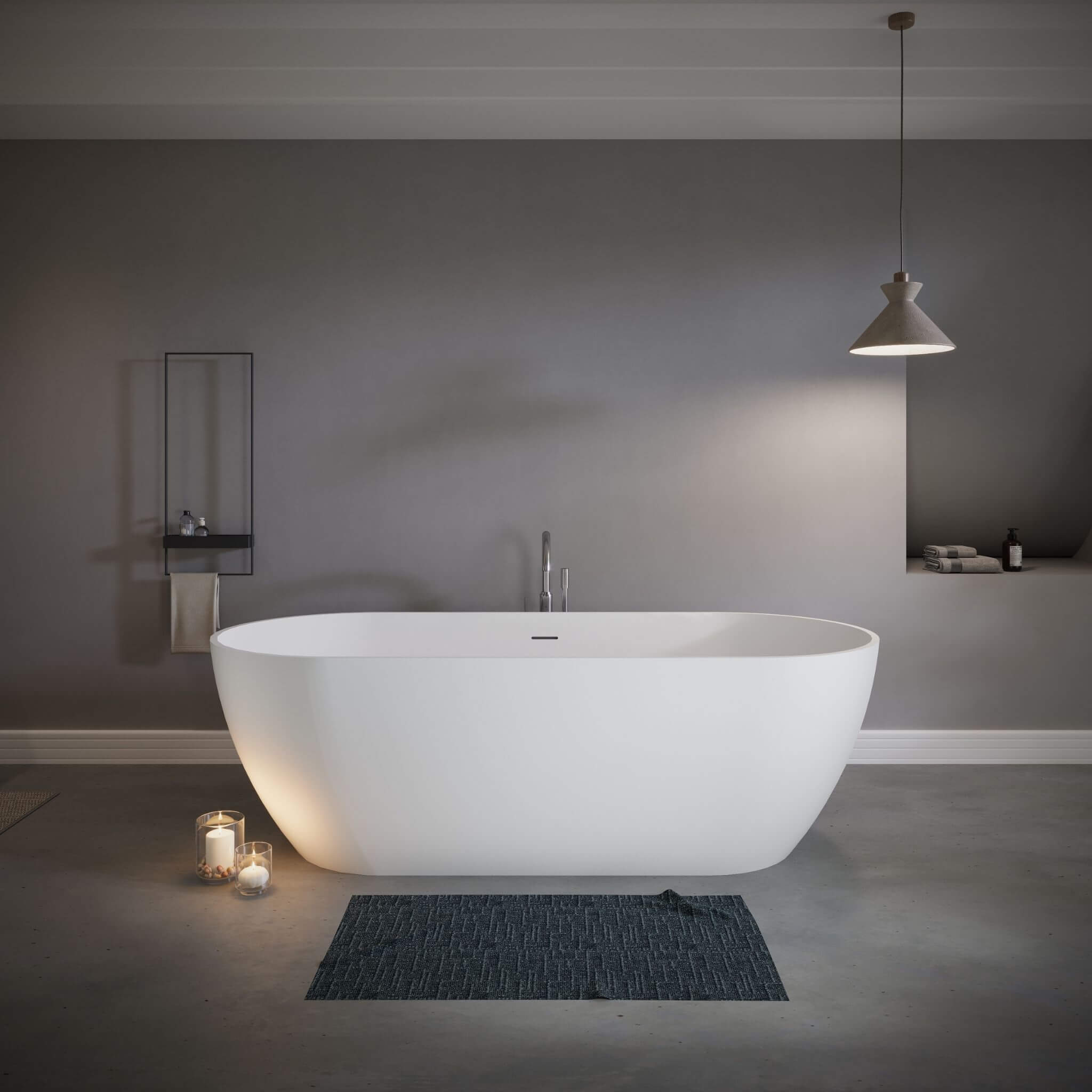 Nuvia 59-Inch Luxury Solid Surface Matte White Freestanding Soaking Tub (SAK95320)
