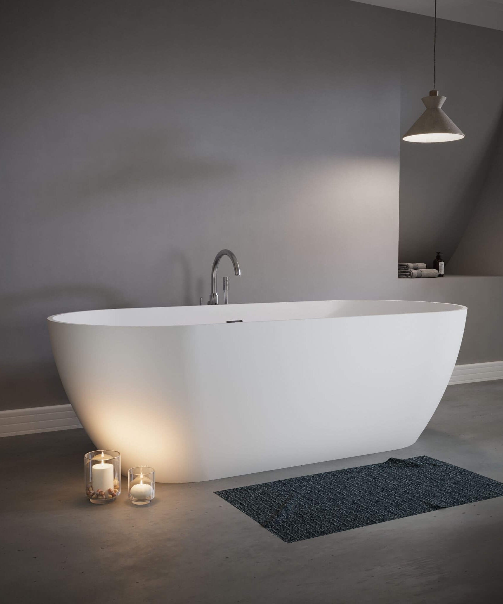 Nuvia 59-Inch Luxury Solid Surface Matte White Freestanding Soaking Tub (SAK95320)
