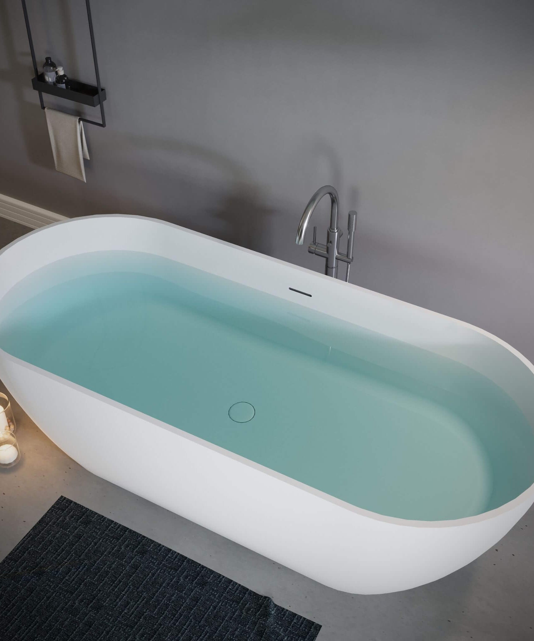 Nuvia 59-Inch Luxury Solid Surface Matte White Freestanding Soaking Tub (SAK95320)
