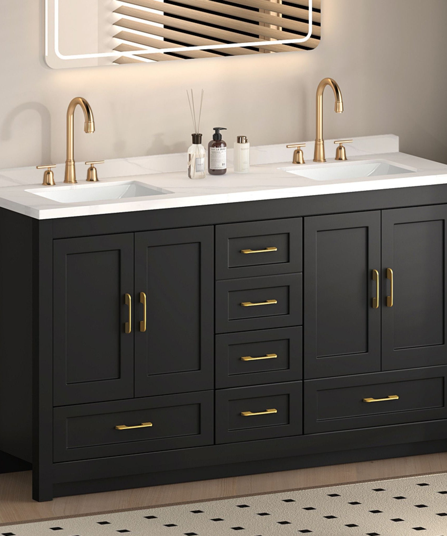 Nuvia 60-Inch Black Bathroom Vanity With Soft Close Doors And Drawers Storage (SAK86210)