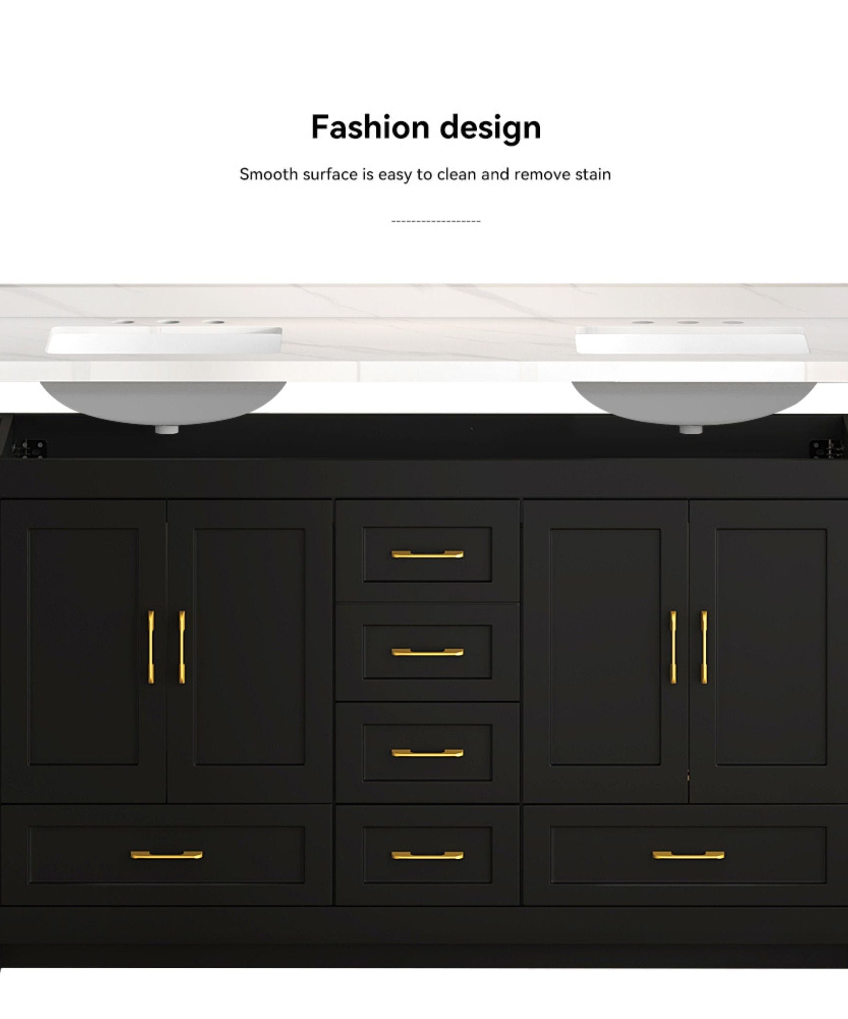 Nuvia 60-Inch Black Bathroom Vanity With Soft Close Doors And Drawers Storage (SAK86210)