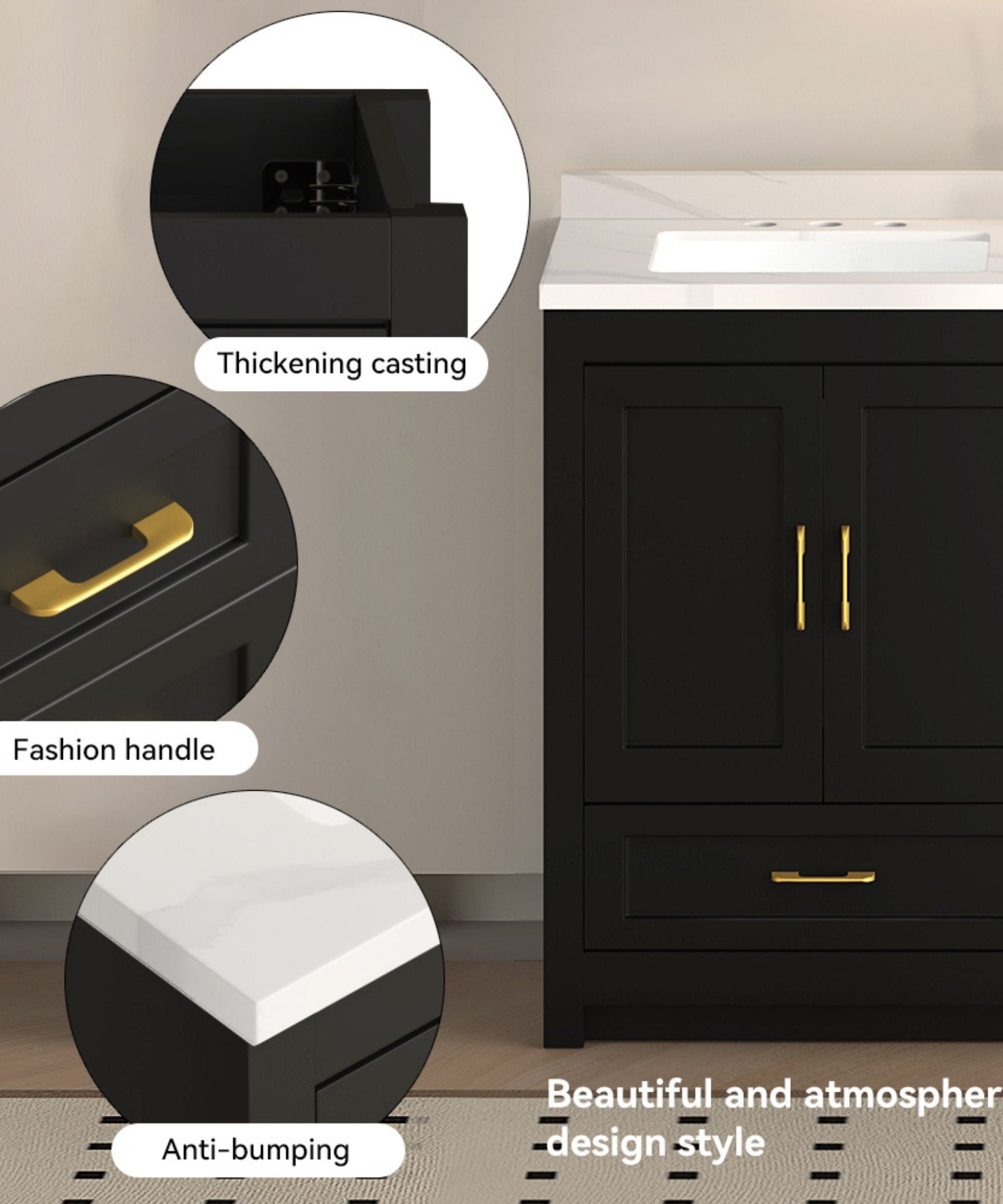 Nuvia 60-Inch Black Bathroom Vanity With Soft Close Doors And Drawers Storage (SAK86210)