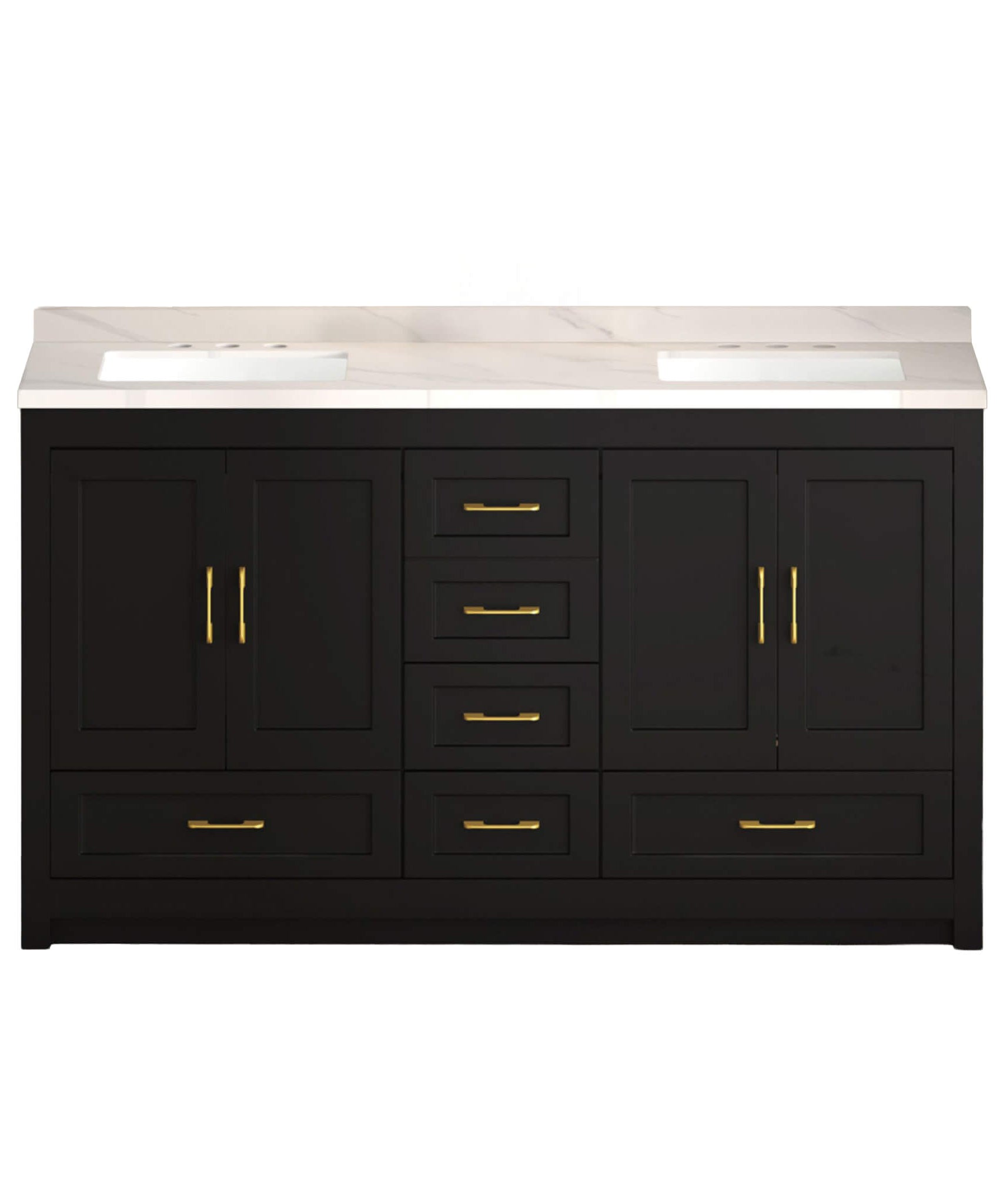 Nuvia 60-Inch Black Bathroom Vanity With Soft Close Doors And Drawers Storage (SAK86210)