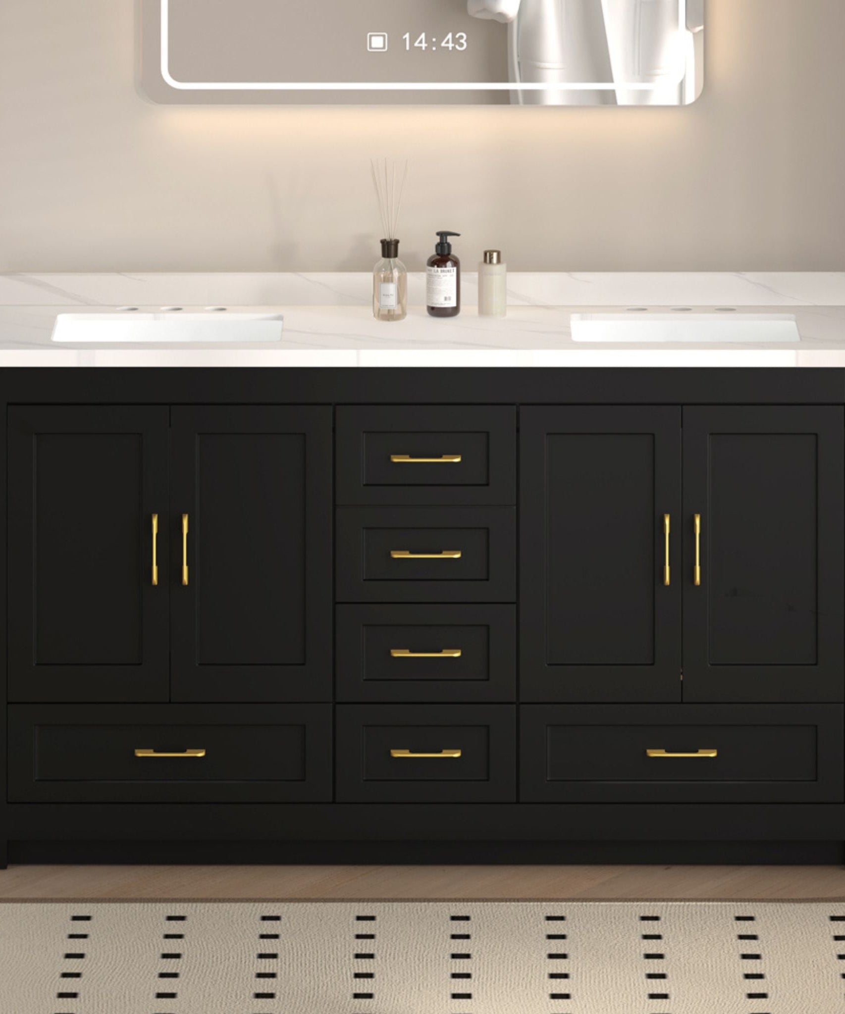 Nuvia 60-Inch Black Bathroom Vanity With Soft Close Doors And Drawers Storage (SAK86210)