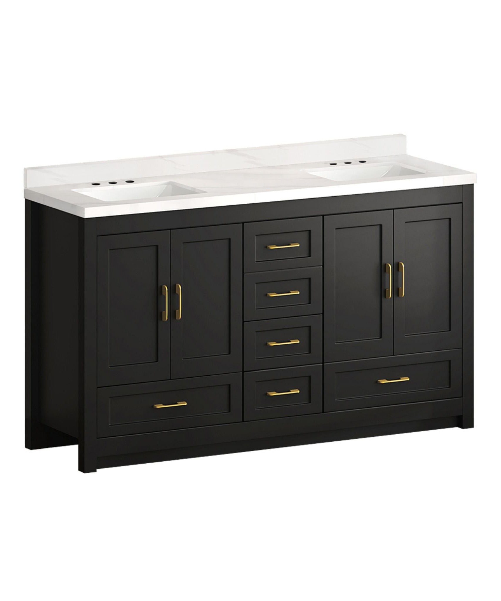 Nuvia 60-Inch Black Bathroom Vanity With Soft Close Doors And Drawers Storage (SAK86210)