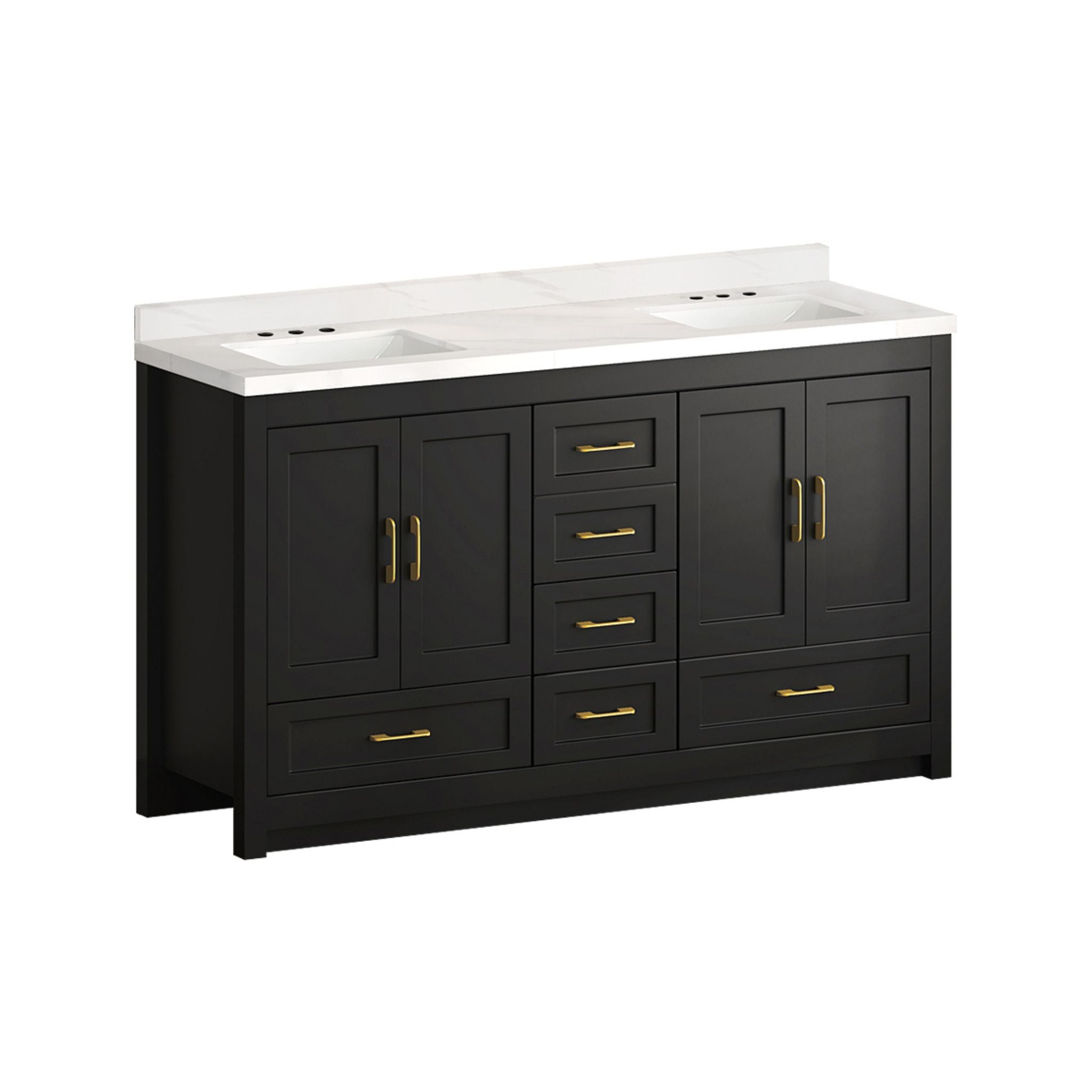 Nuvia 60-Inch Black Bathroom Vanity With Soft Close Doors And Drawers Storage (SAK86210)