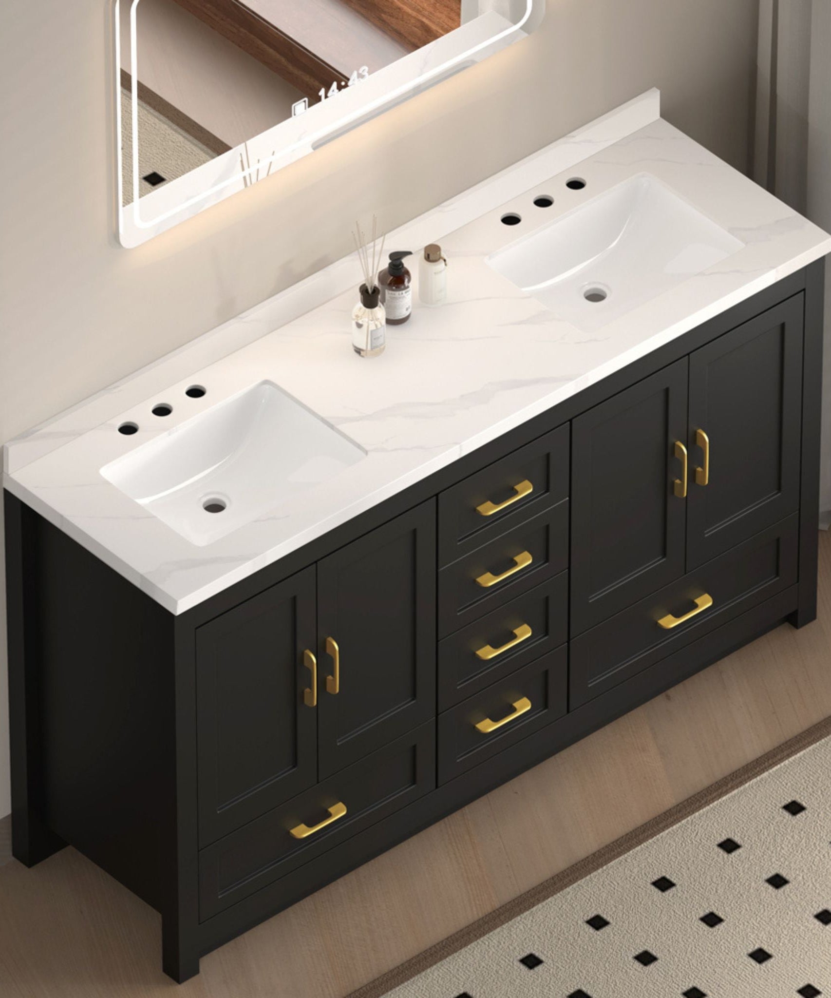 Nuvia 60-Inch Black Bathroom Vanity With Soft Close Doors And Drawers Storage (SAK86210)